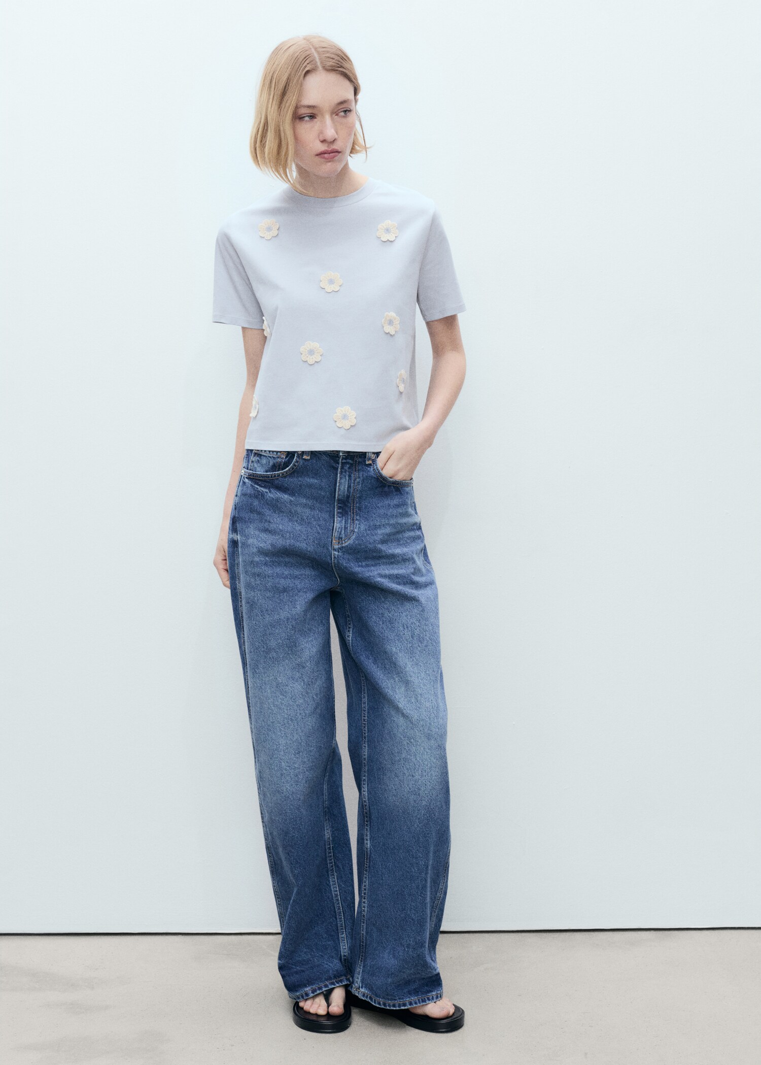 Cotton T-shirt with flower detail - General plane