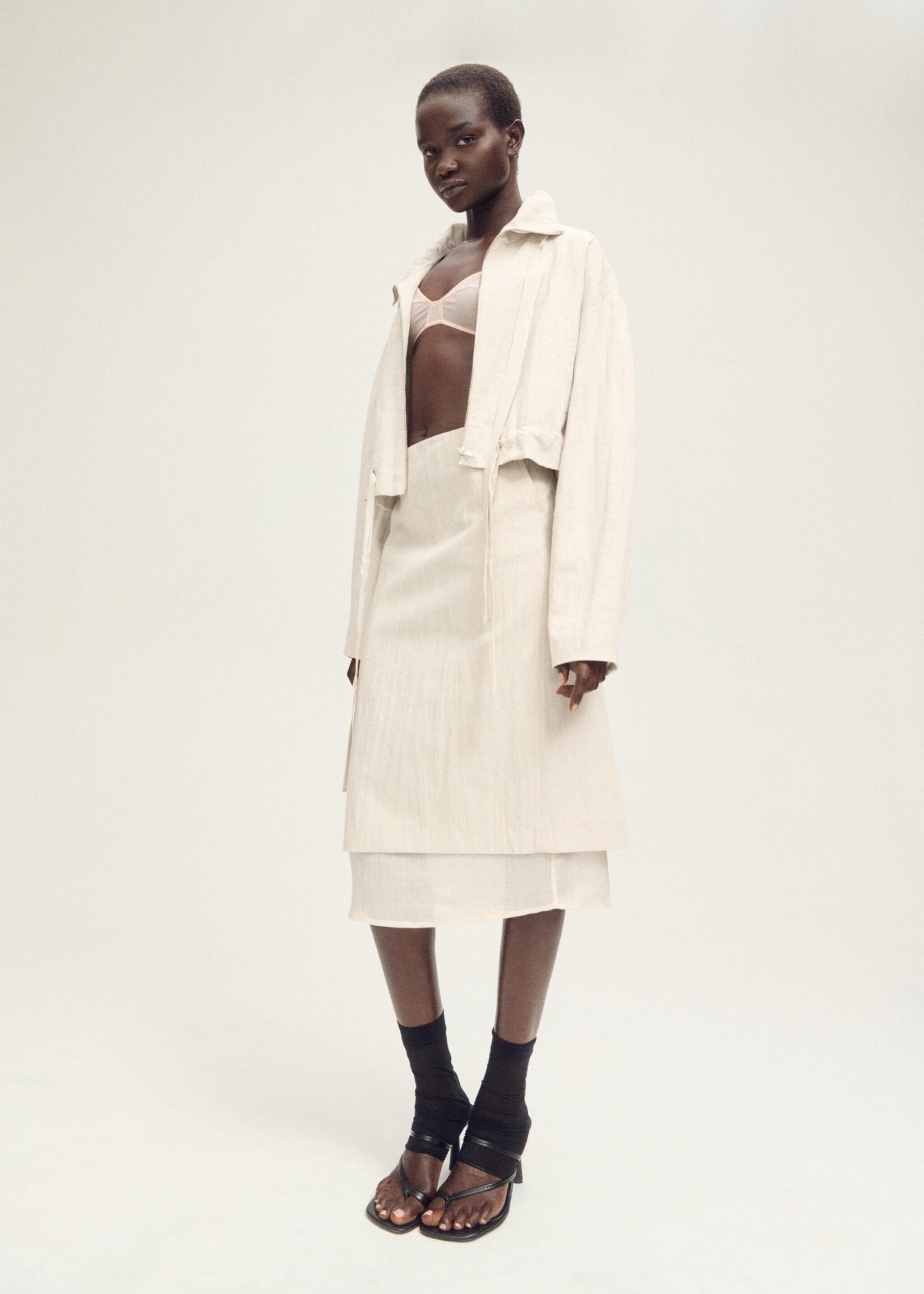 Linen-blend cropped jacket - General plane, Light/Pastel Grey. Ref: 87057718-00.