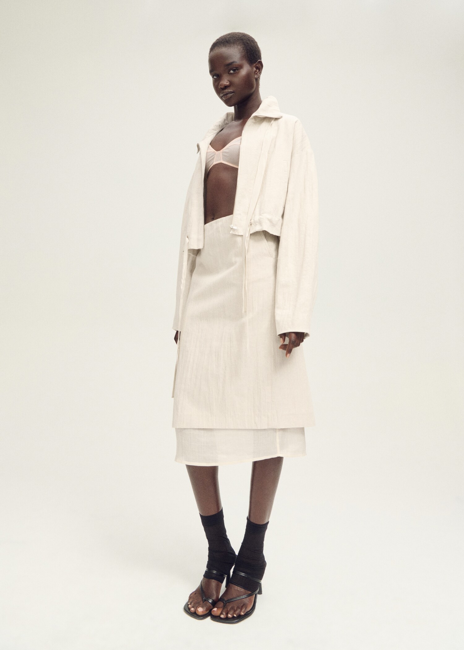 Linen-blend cropped jacket - General plane