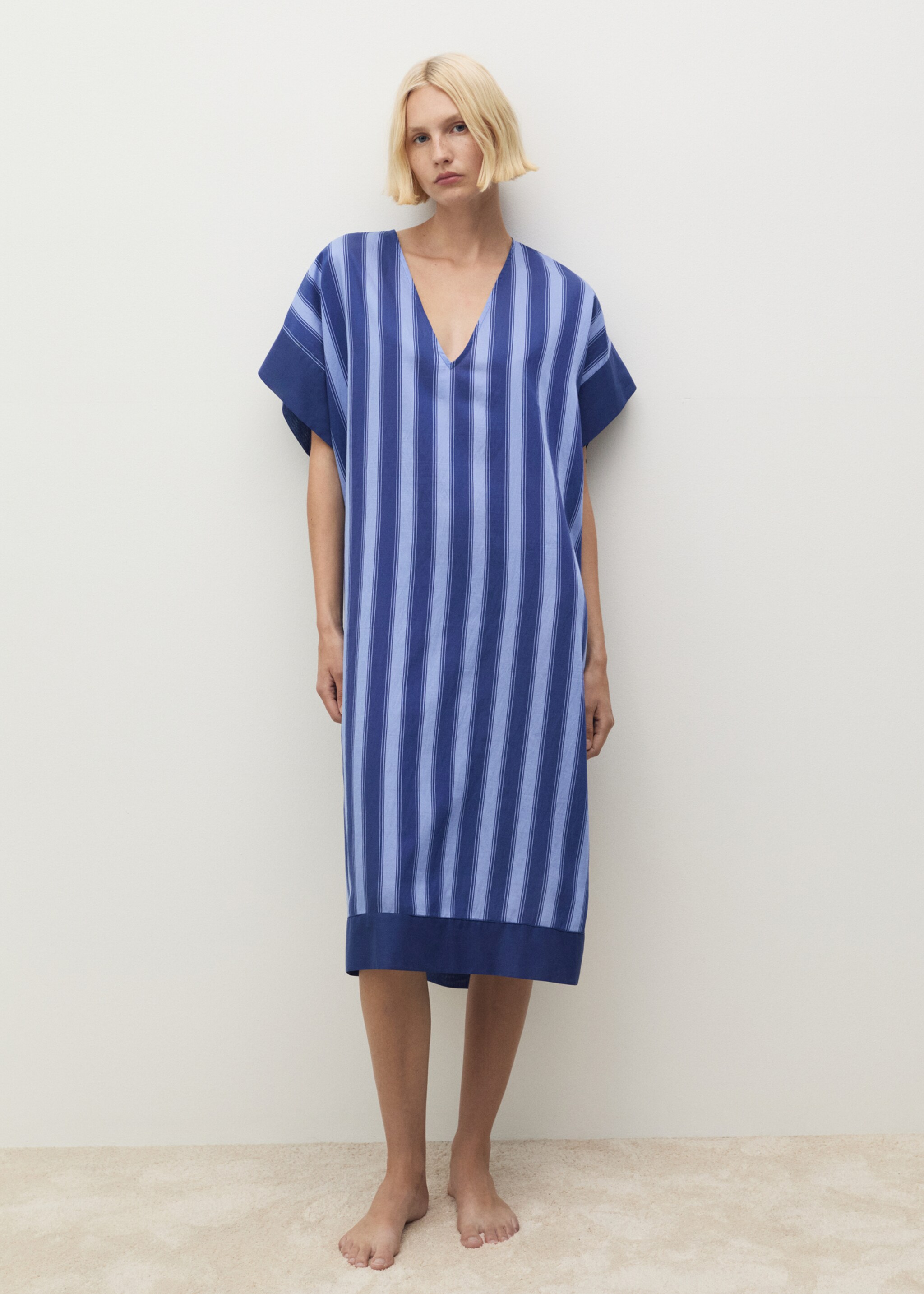 Lyocell kaftan met tweekleurige geweven streep - Overzichtstekening, Blauw. Ref: 87058651-00.