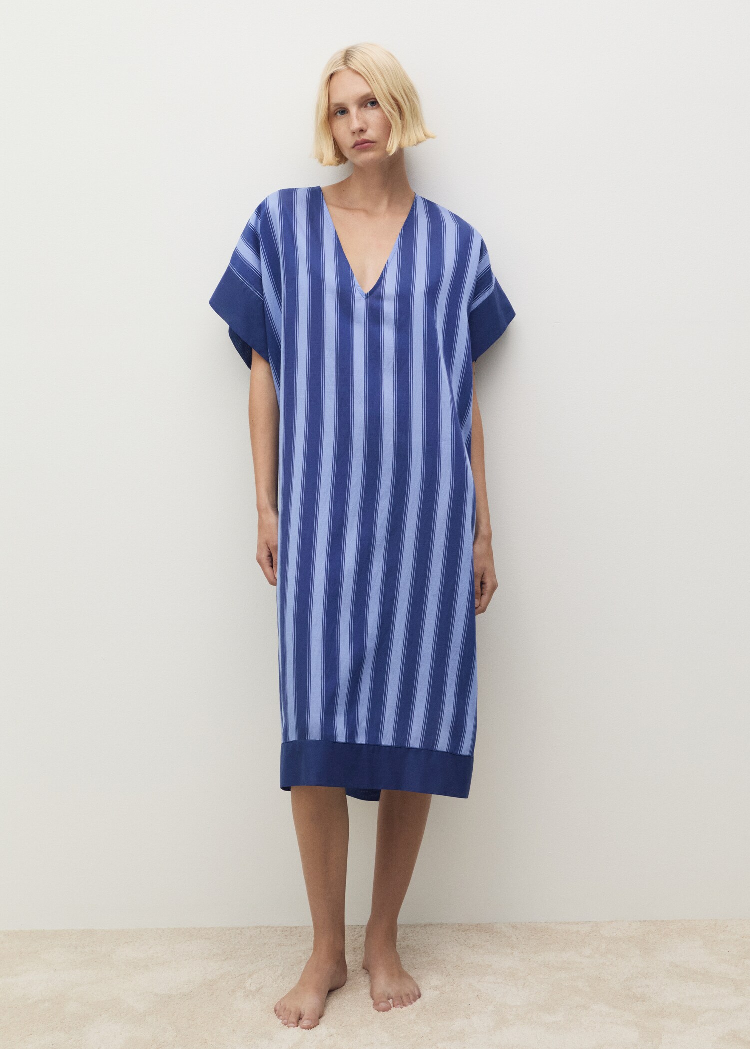 Lyocell kaftan met tweekleurige geweven streep - Overzichtstekening