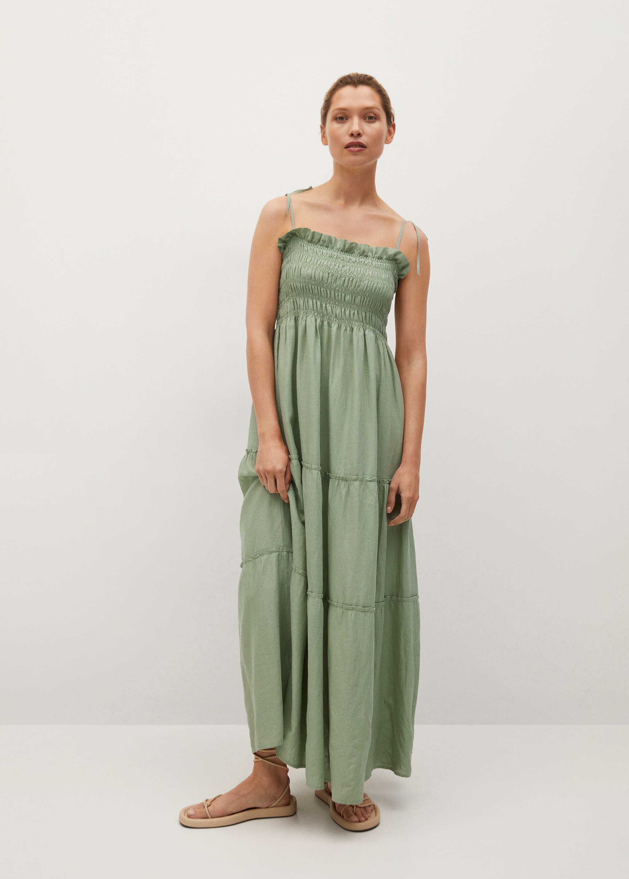 Vestido lino panel elástico - Plano general