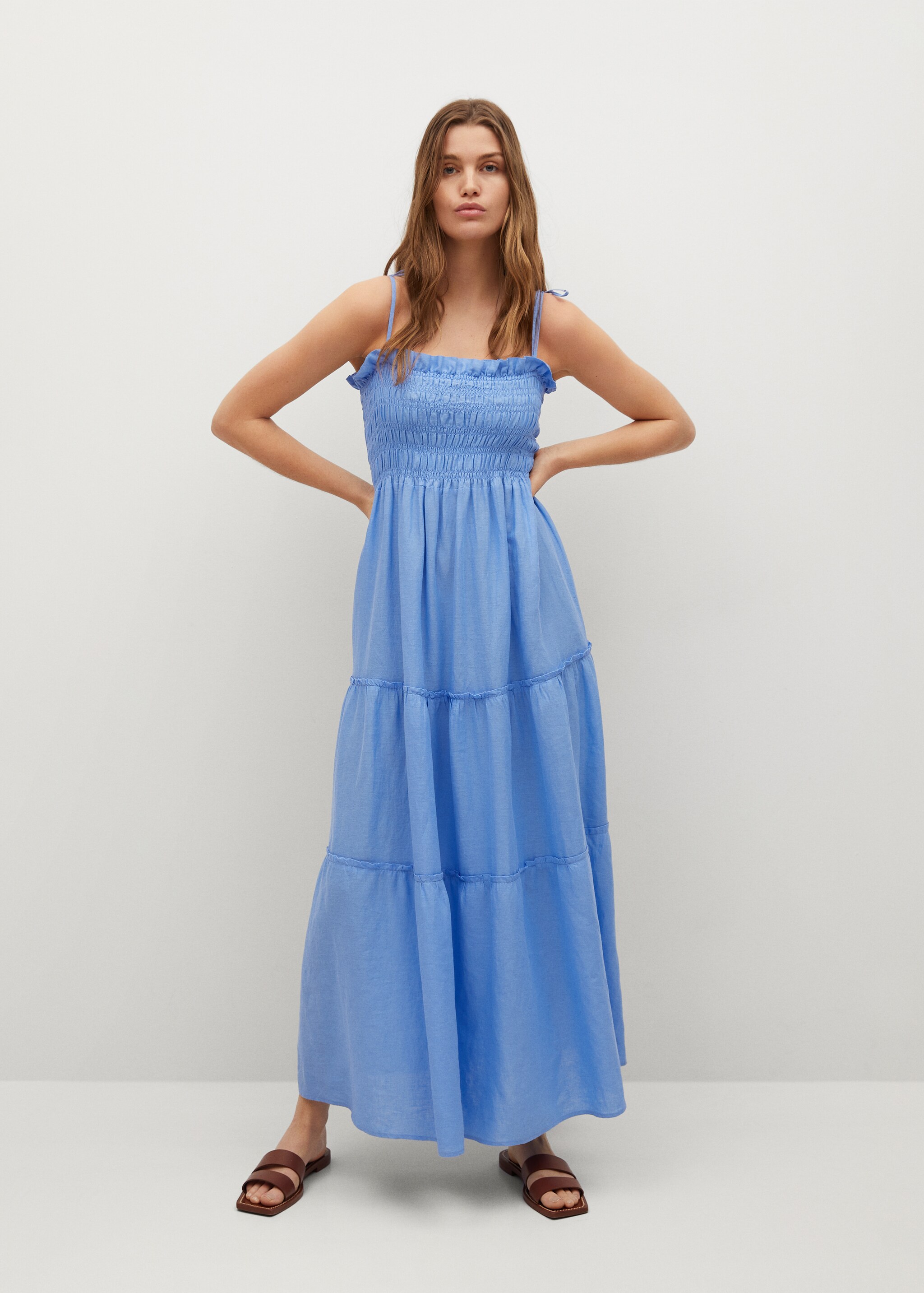 Vestido lino panel elástico - Plano general