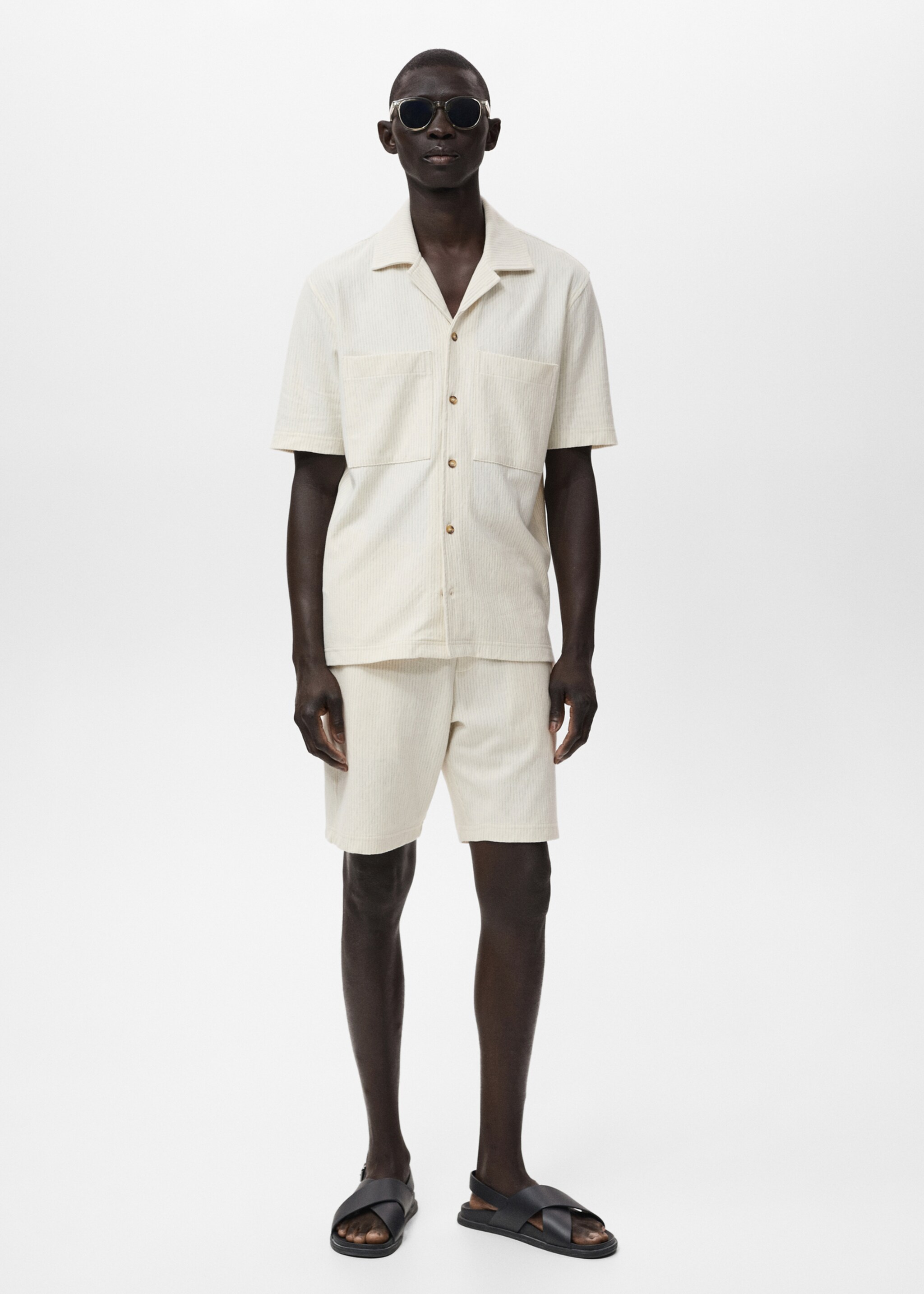 Striped cotton Bermuda shorts - General plane, Ivory White. Ref: 87059218-00.