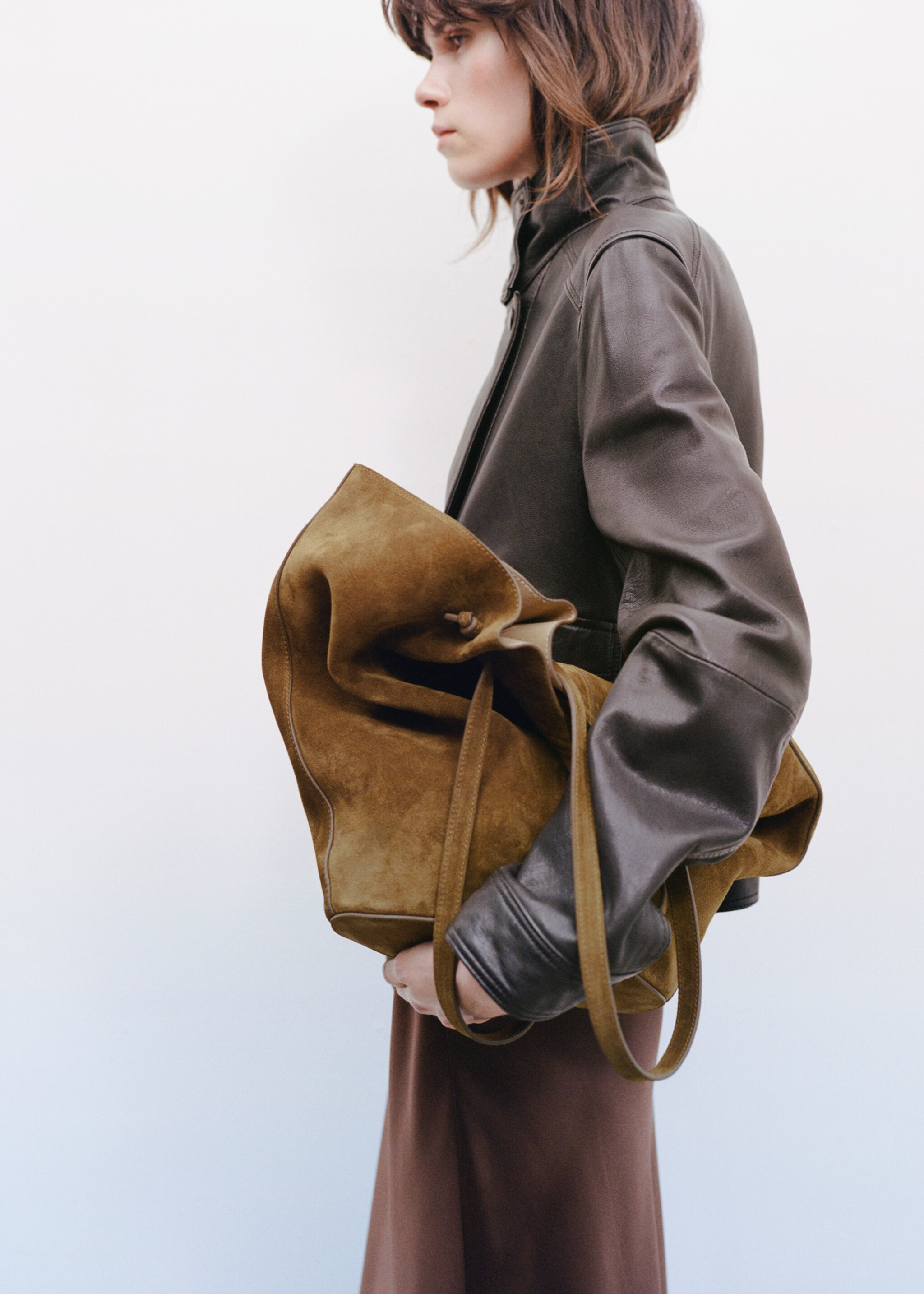 Suede leather shopper bag - General plane, Tobacco Brown. Ref: 87060439-00.