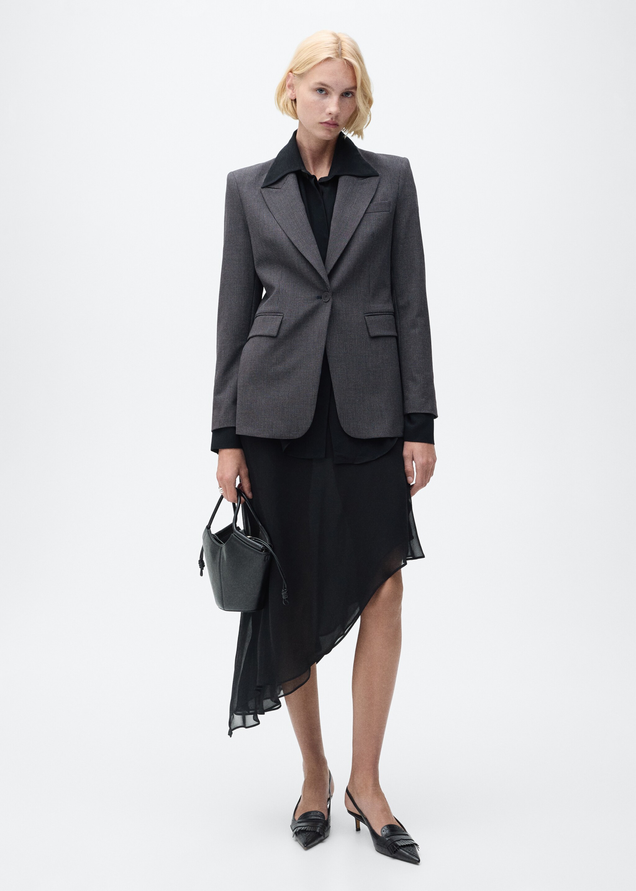 Straight-fit micro-houndstooth jacket - General plane, Dark Navy. Ref: 87060450-00.