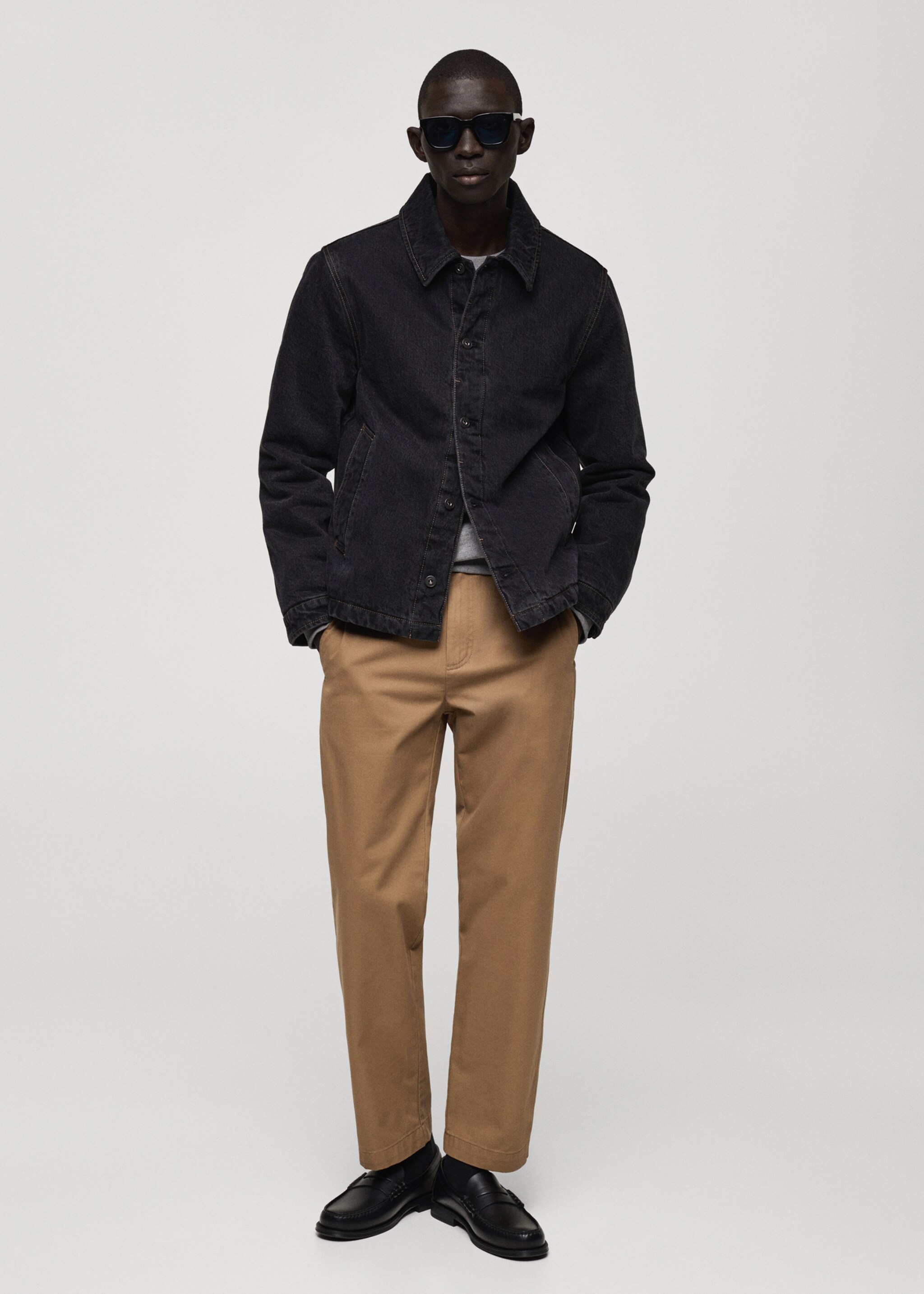 Bavlněné kalhoty regular fit se šňůrkou - Celkový náhled, Středně hnědá. Ref: 87060575-00.