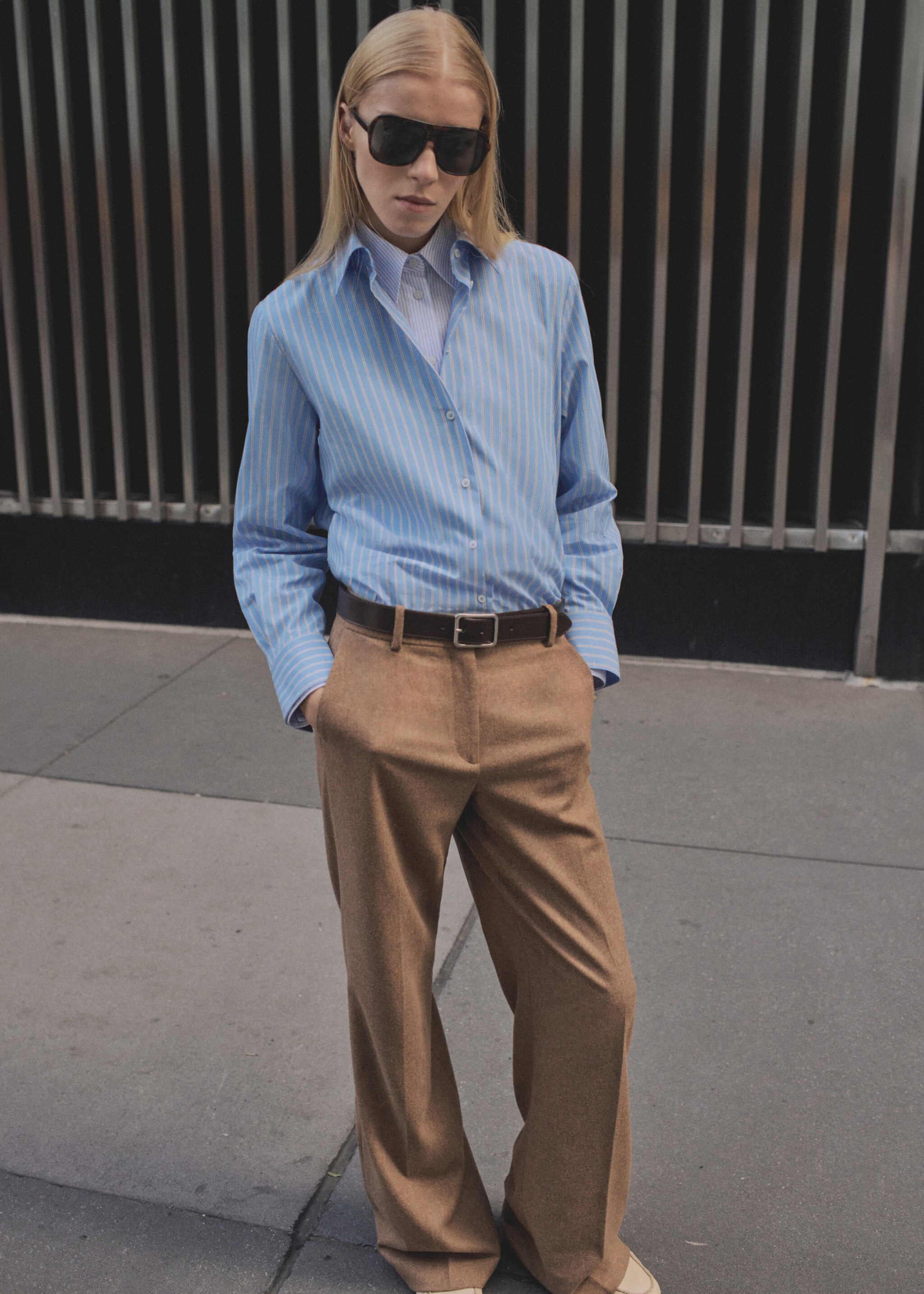 Regular cotton lyocell-blend shirt - General plane, Blue. Ref: 87060599-00.