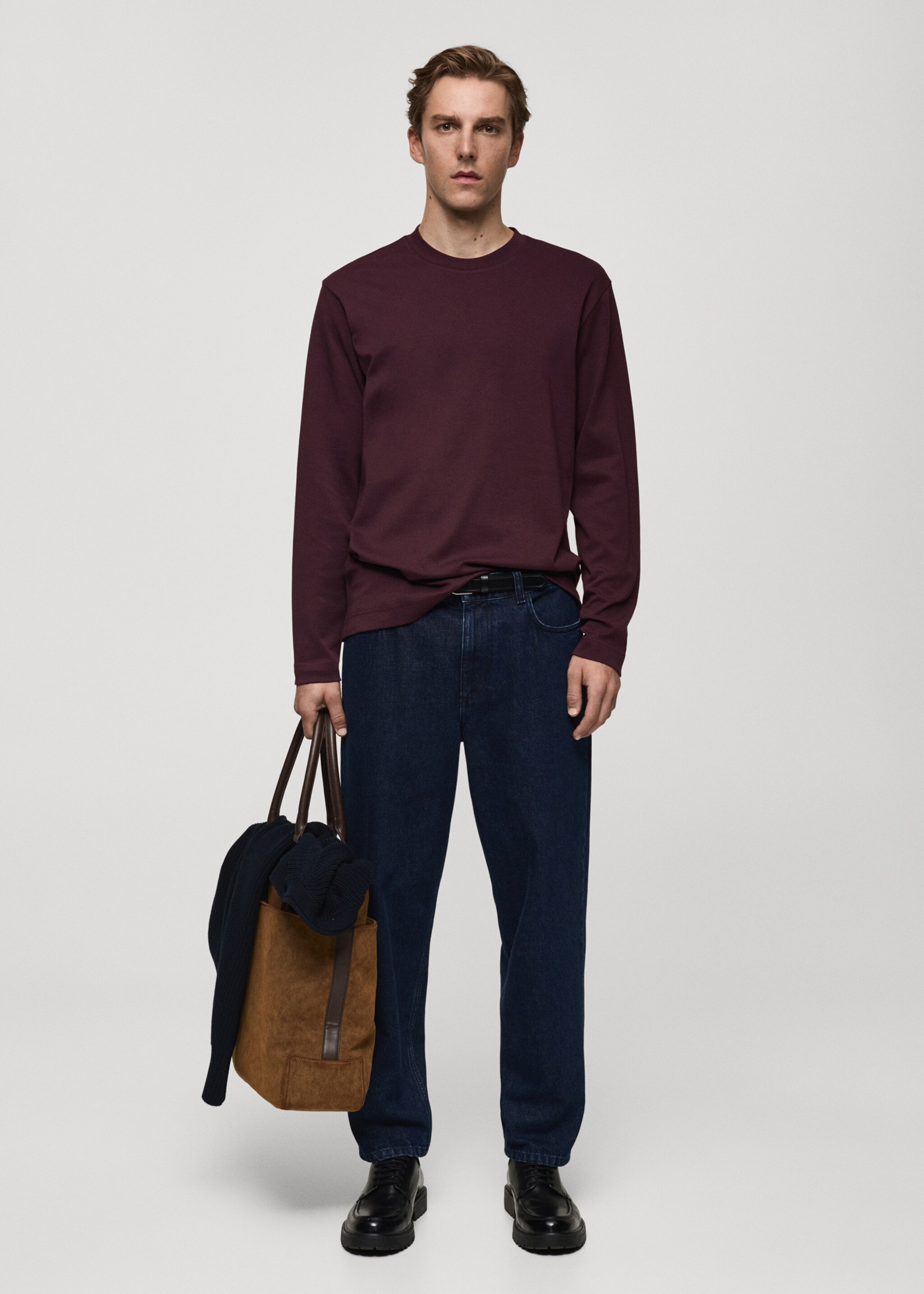 Camiseta manga larga regular fit - Plano general, Burdeos. Ref: 87060600-00.