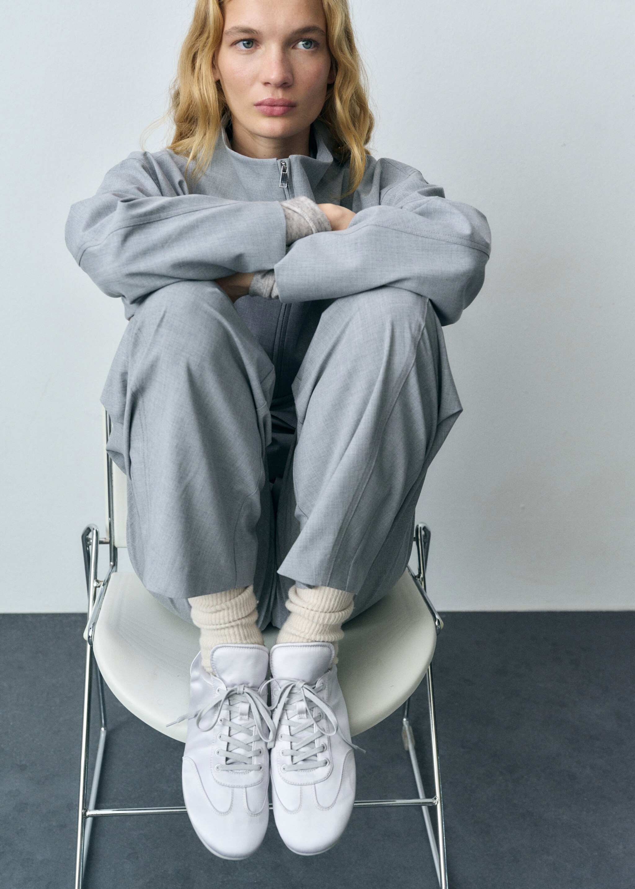 Satin lace-up trainers - General plane, Silver. Ref: 87062533-00.