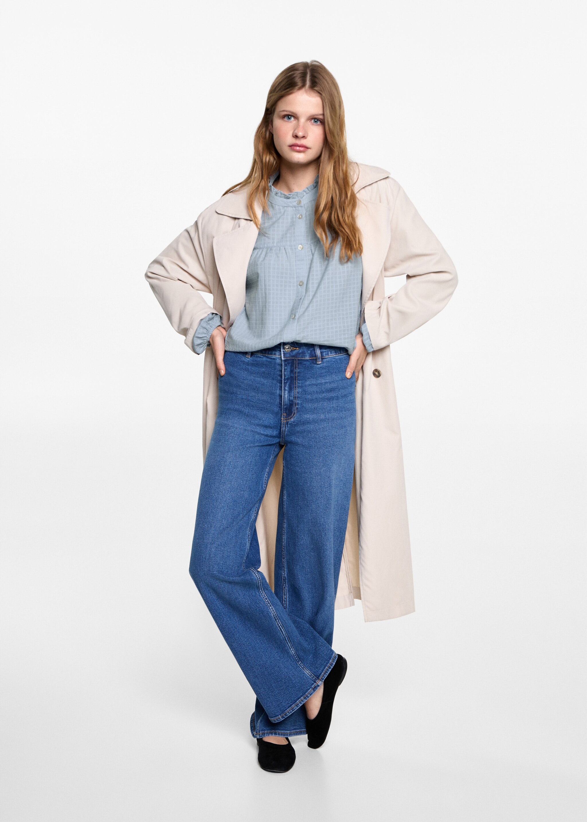 Textured check blouse - General plane, Sky Blue. Ref: 87062536-00.