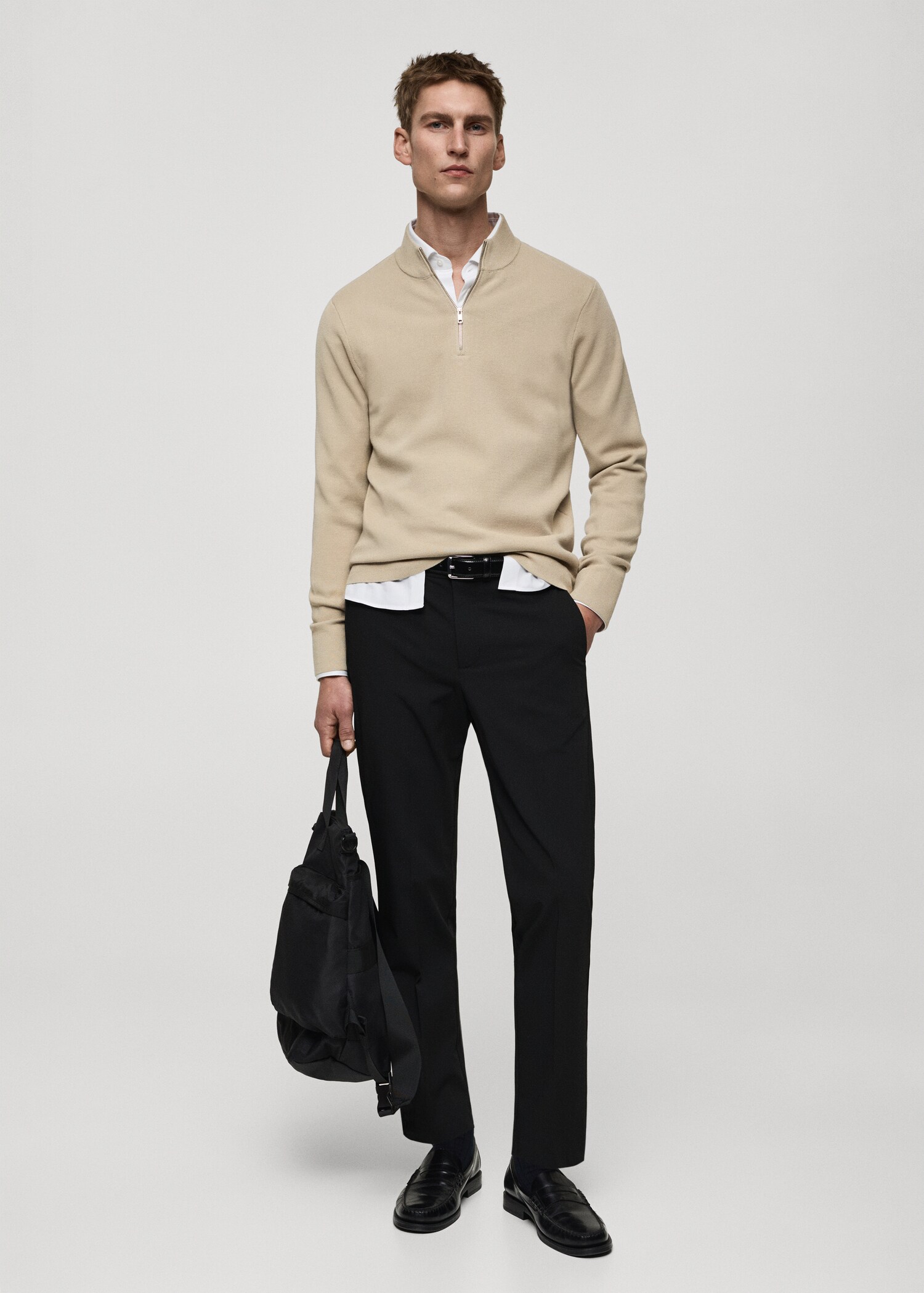 Perkins-neck sweater with zip - General plane