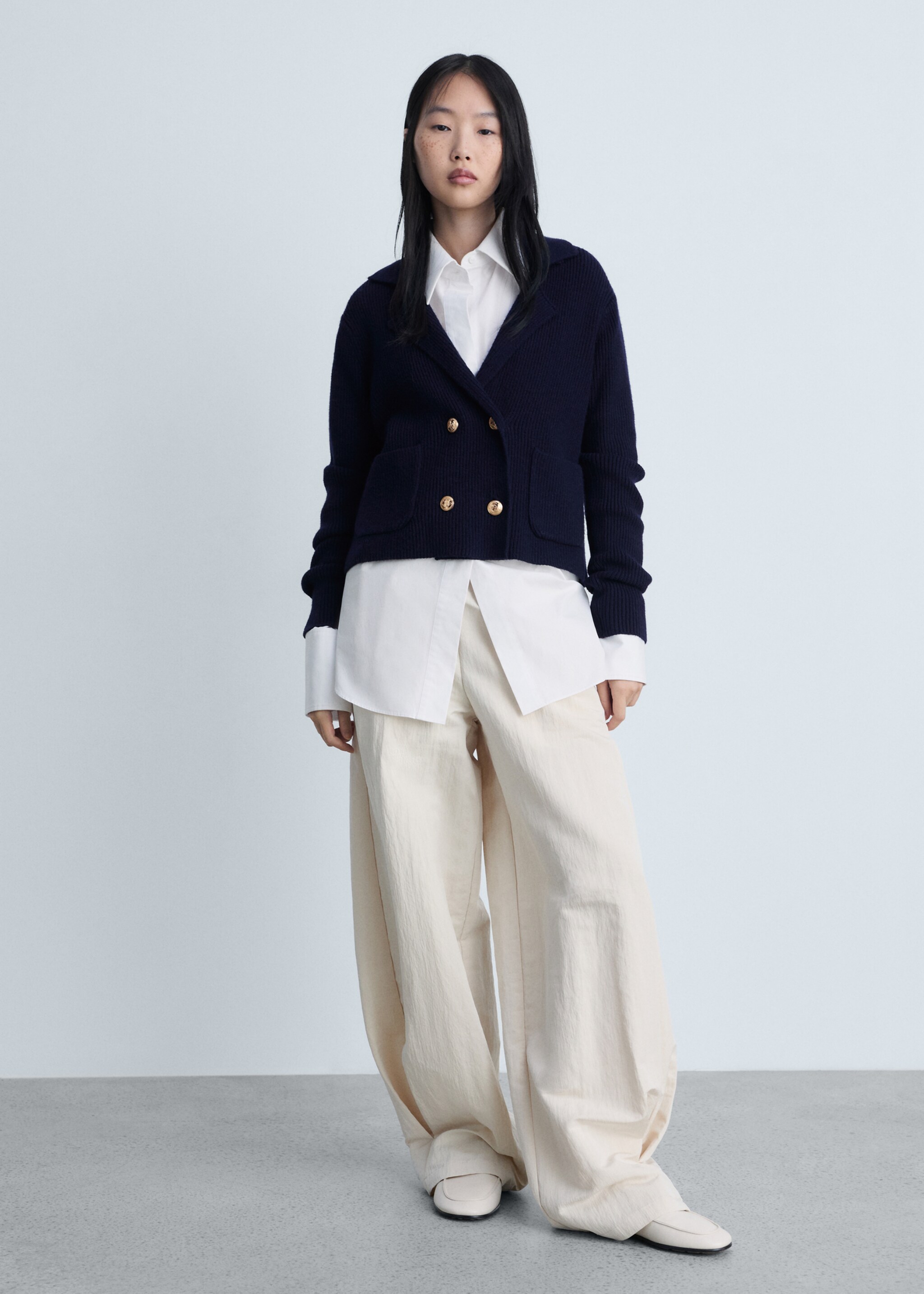 Double-breasted knitted jacket - General plane, Dark Navy. Ref: 87063271-00.