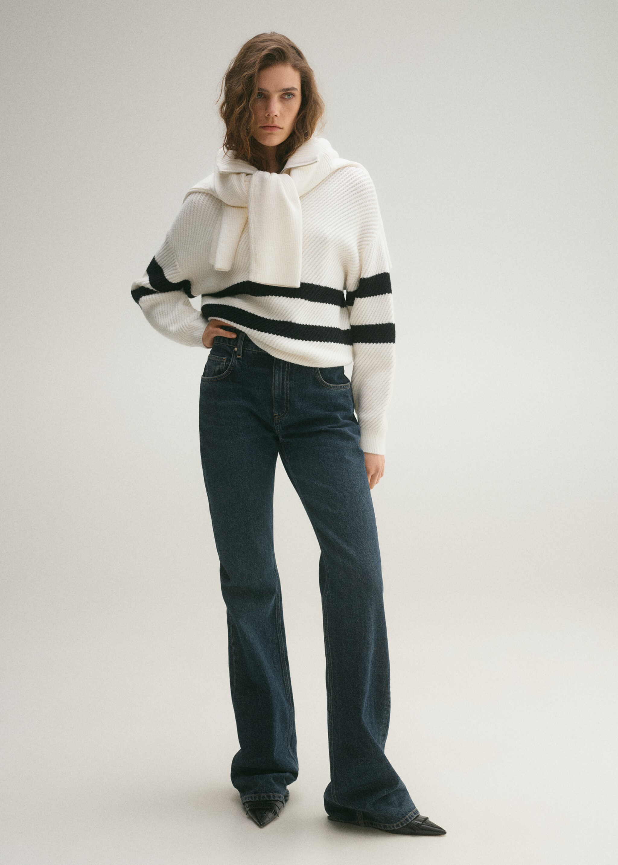Striped ribbed-knit sweater - General plane, Ecru. Ref: 87064071-00.