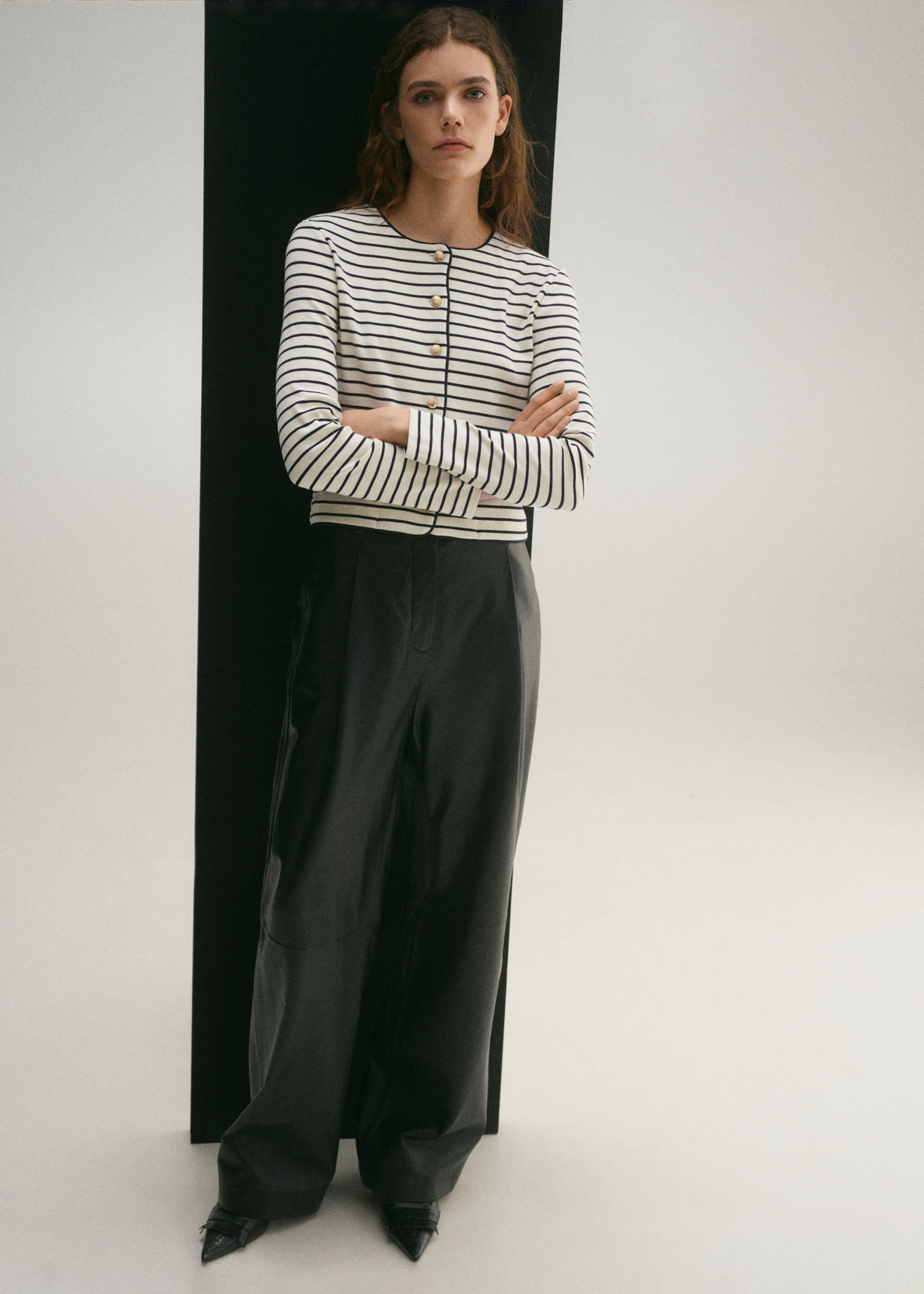 Stripped knit cardigan - General plane, Ecru. Ref: 87064079-00.