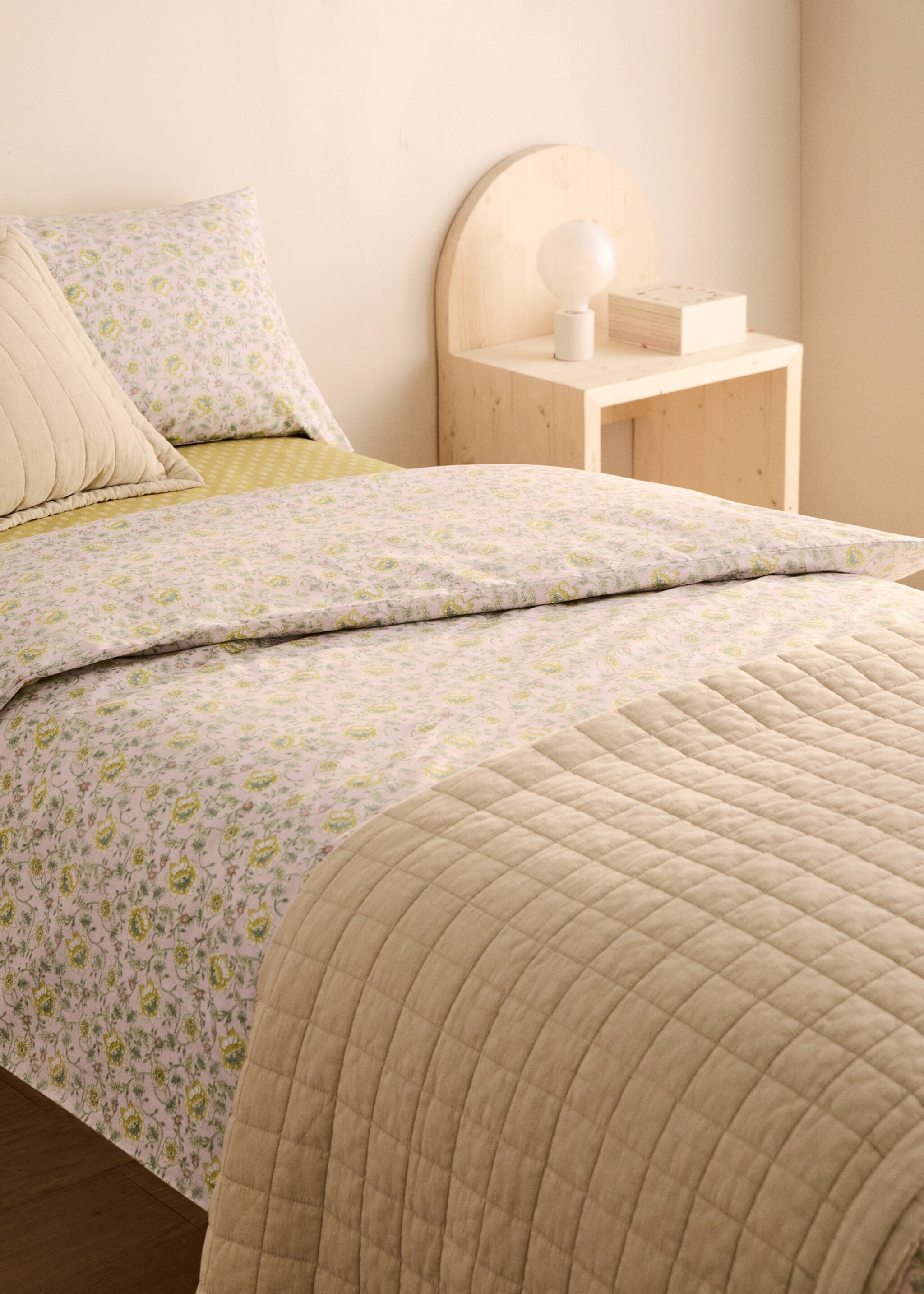 Housse de couette enfant  percale de coton imprimé fleuri lit 90 cm - Plan général, Rose. Ref: 87064089-00.