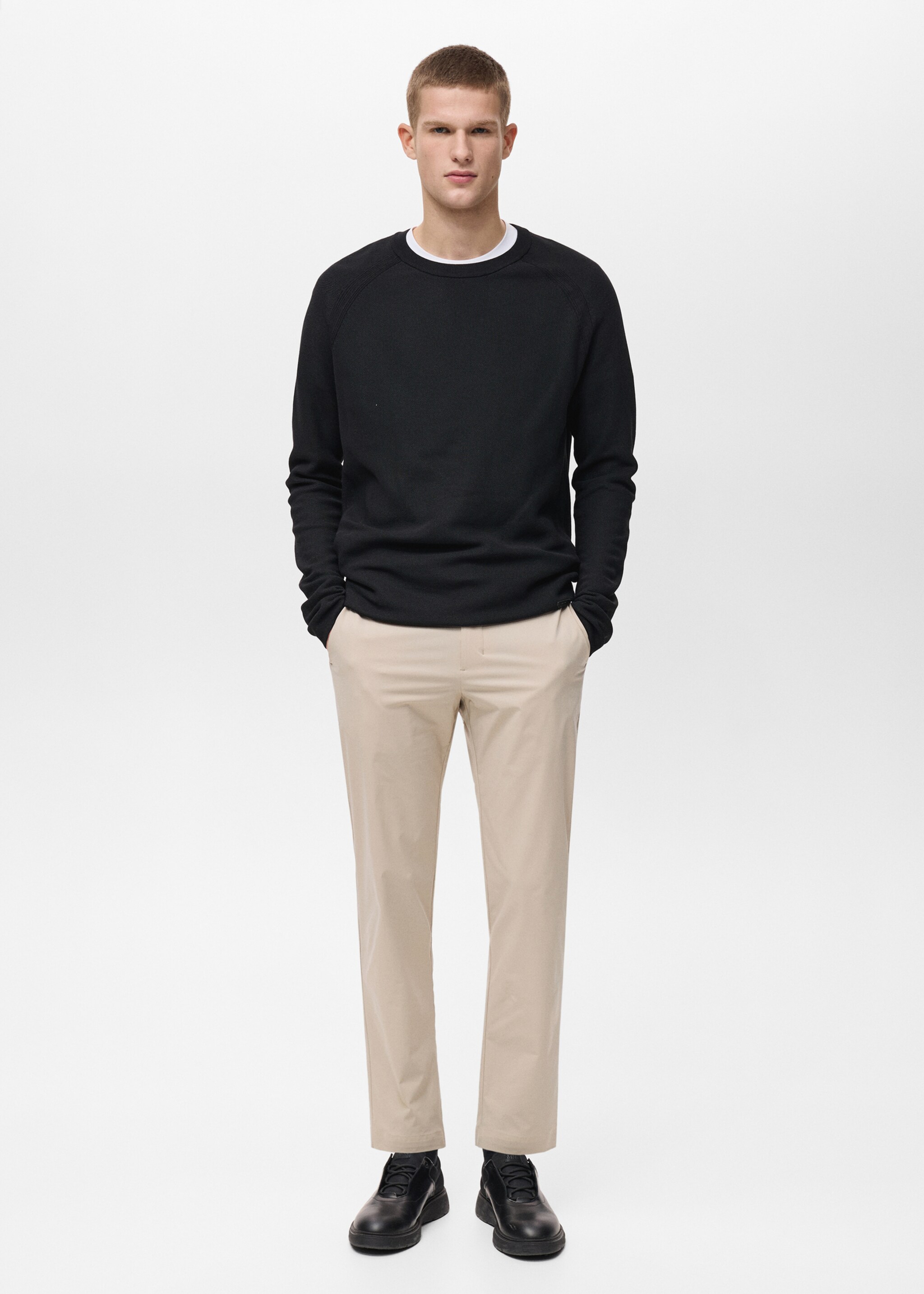 Slim Fit-Hose aus Comfort-Stretch-Gewebe mit Kordel - Allgemeine Ansicht, Sandfarben. Ref: 87064389-00.