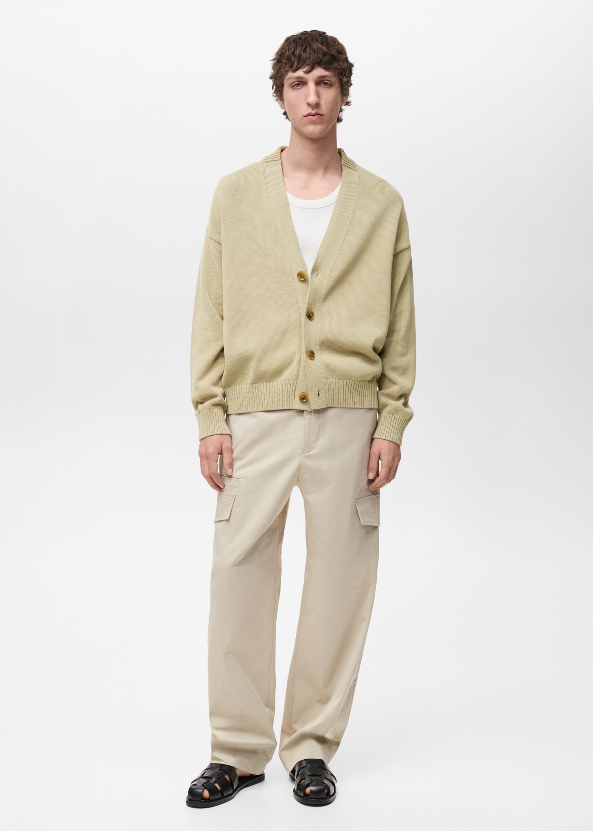 Knitted cotton cardigan with buttons - General plane, Pastel Green. Ref: 87064411-00.