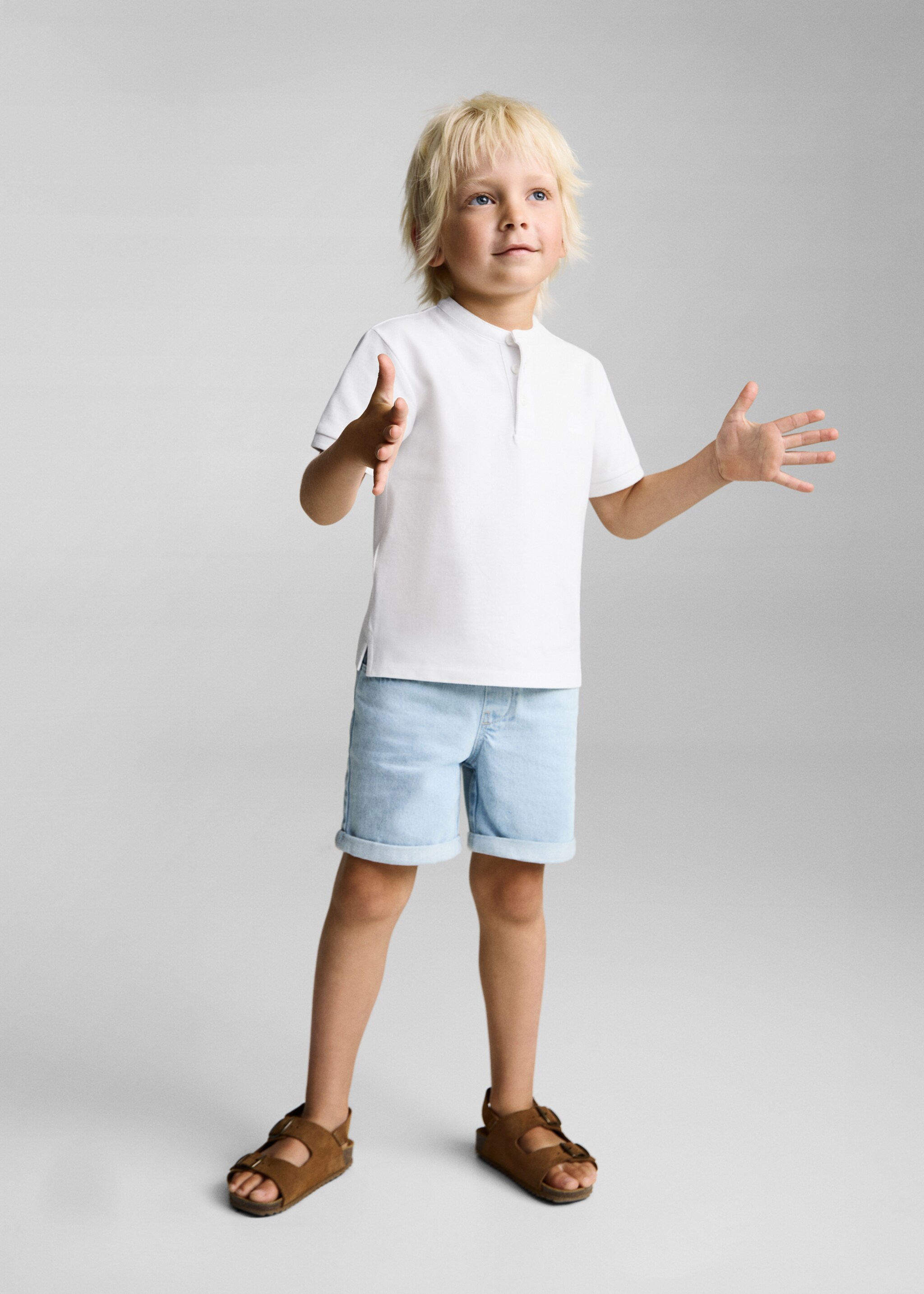 Katoenen poloshirt met maokraag - Overzichtstekening, Gebroken wit. Ref: 87064780-00.