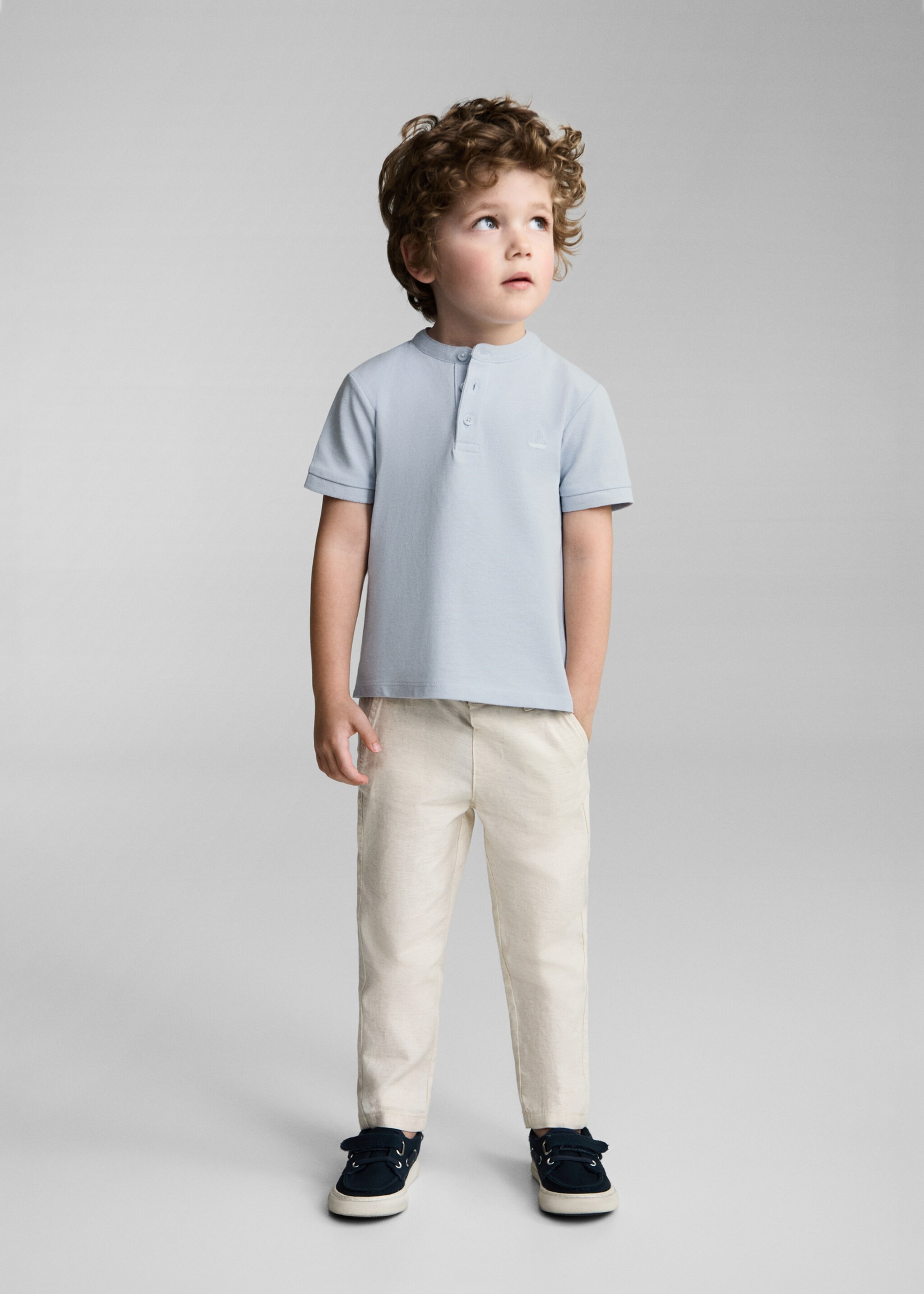 Mao collar cotton polo - General plane, Sky Blue. Ref: 87064780-00.