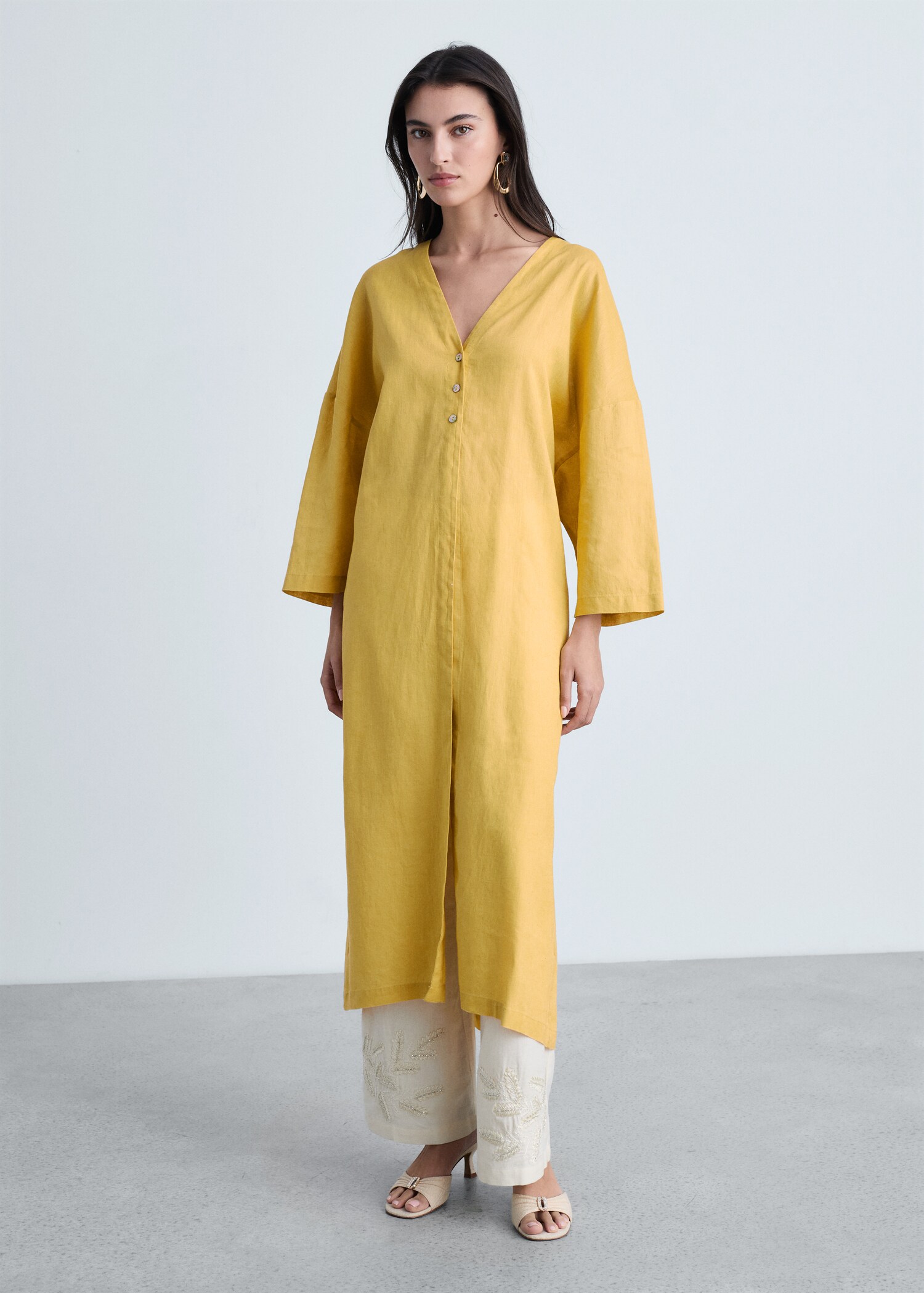 Oversize linen-blend dress - General plane