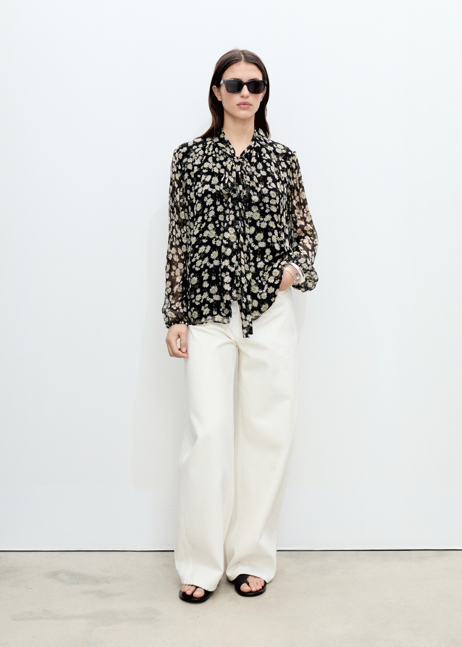 Blouse imprimé floral à nœud - Plan général