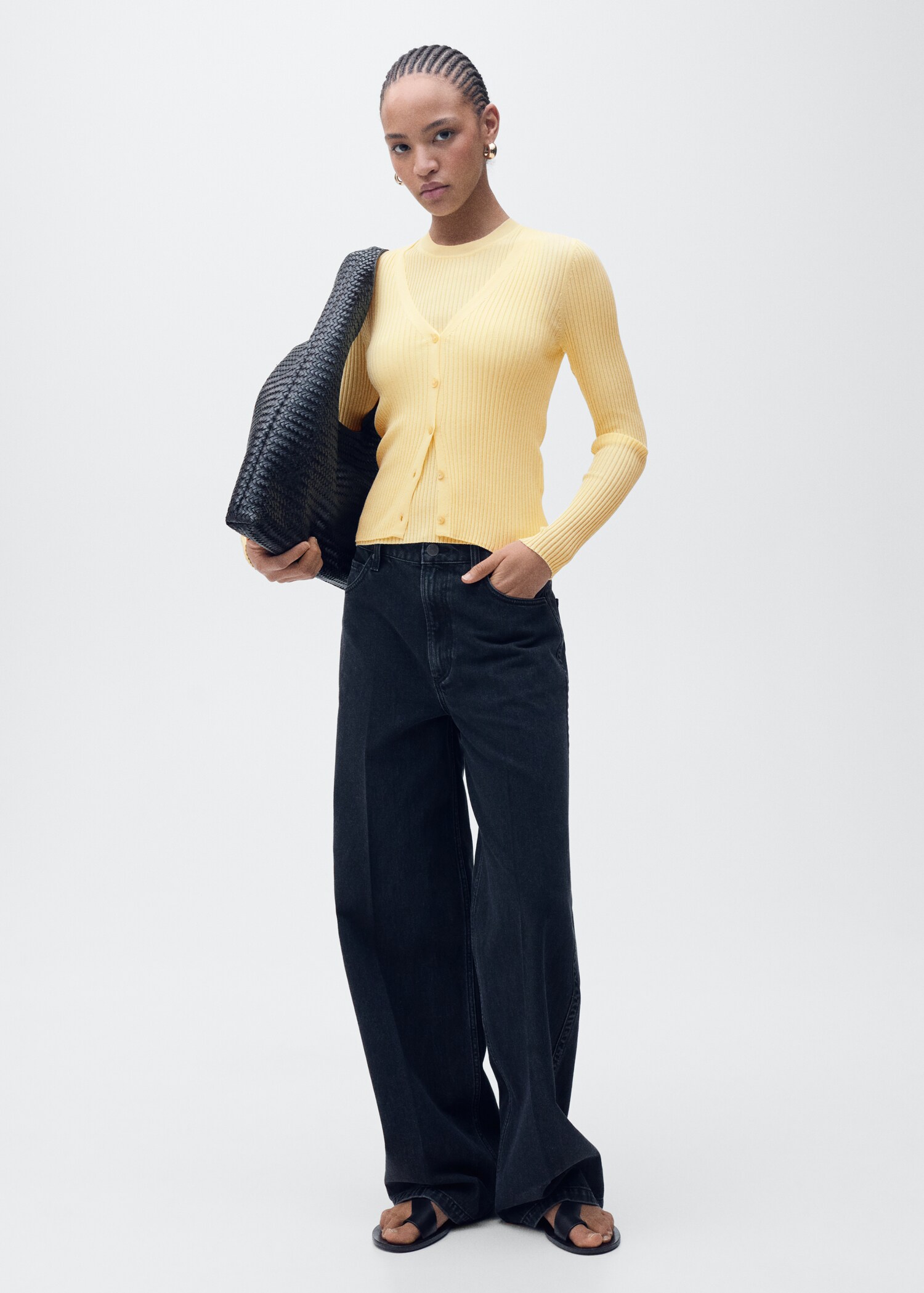 Càrdigan punt canalé escot en punta - Pla general