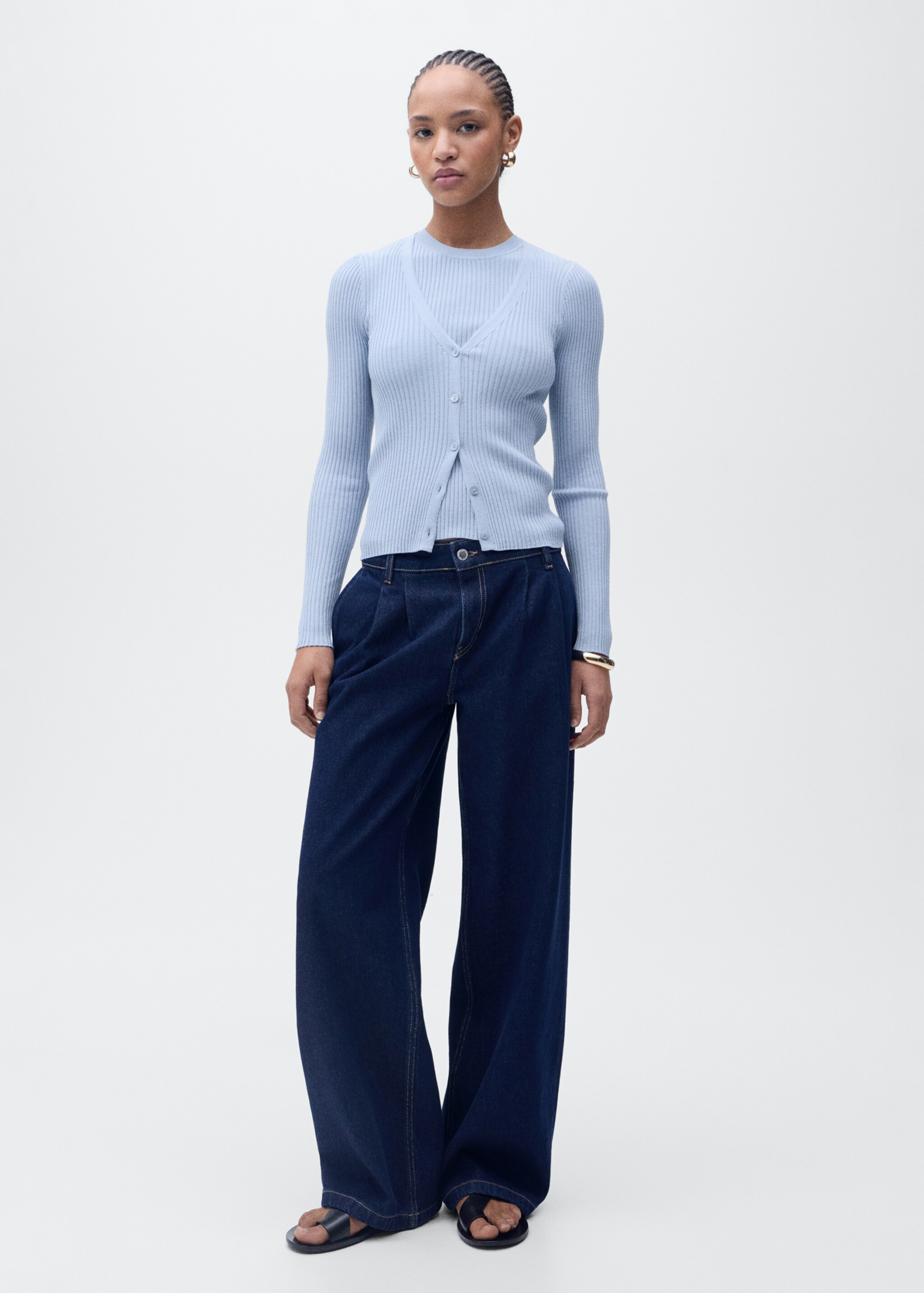 V-neck rib-knit cardigan - General plane, Sky Blue. Ref: 87065746-00.