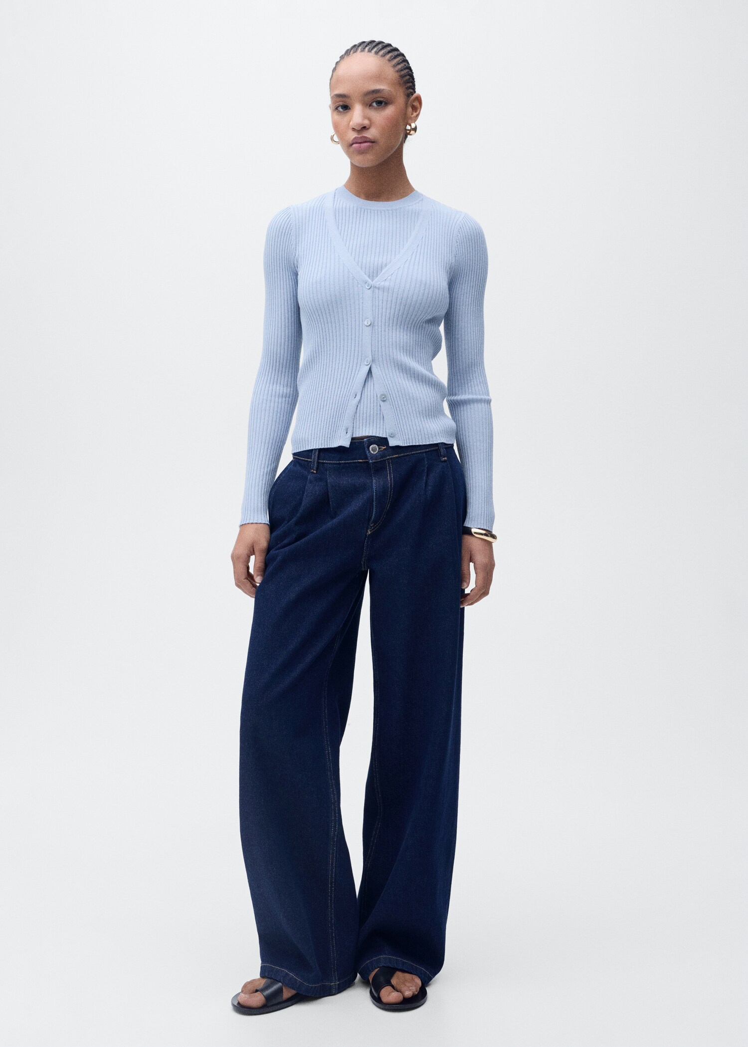 Càrdigan punt canalé escot en punta - Pla general