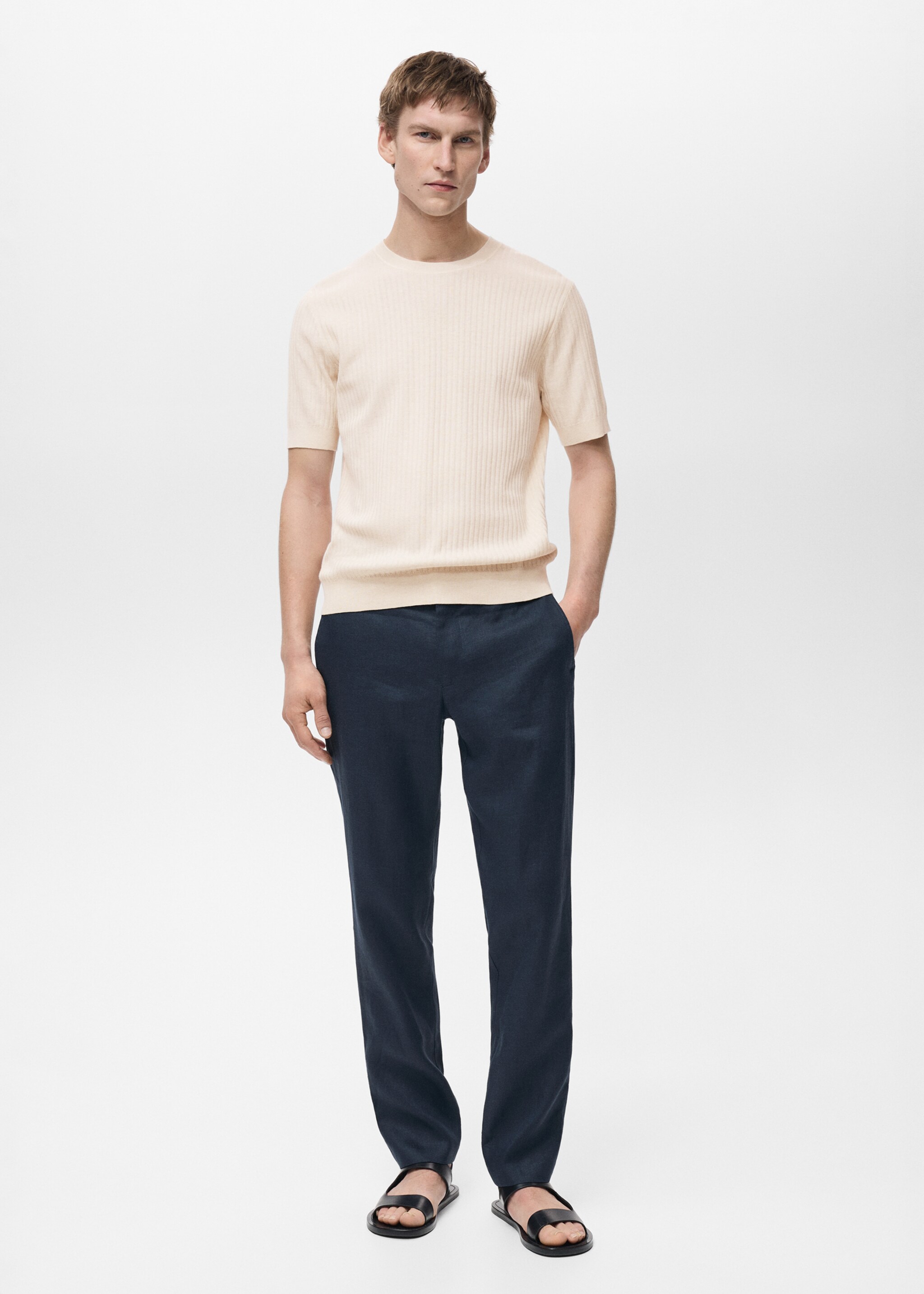 Textured striped T-shirt - General plane, Ivory White. Ref: 87065933-00.