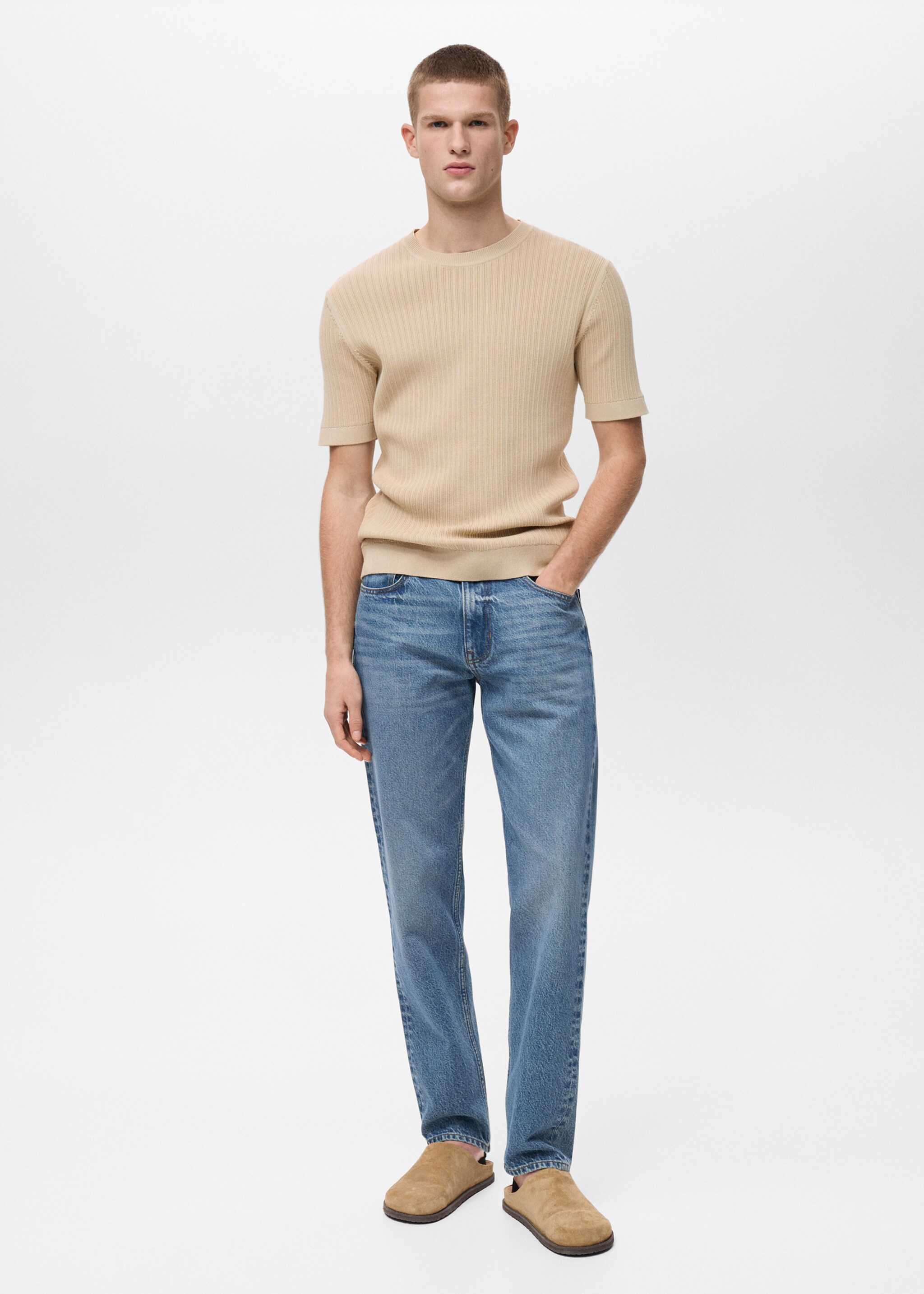 Pamučna pletena majica s pletenicama - Opći prikaz, Svjetlosmeđa. Ref: 87065934-00.