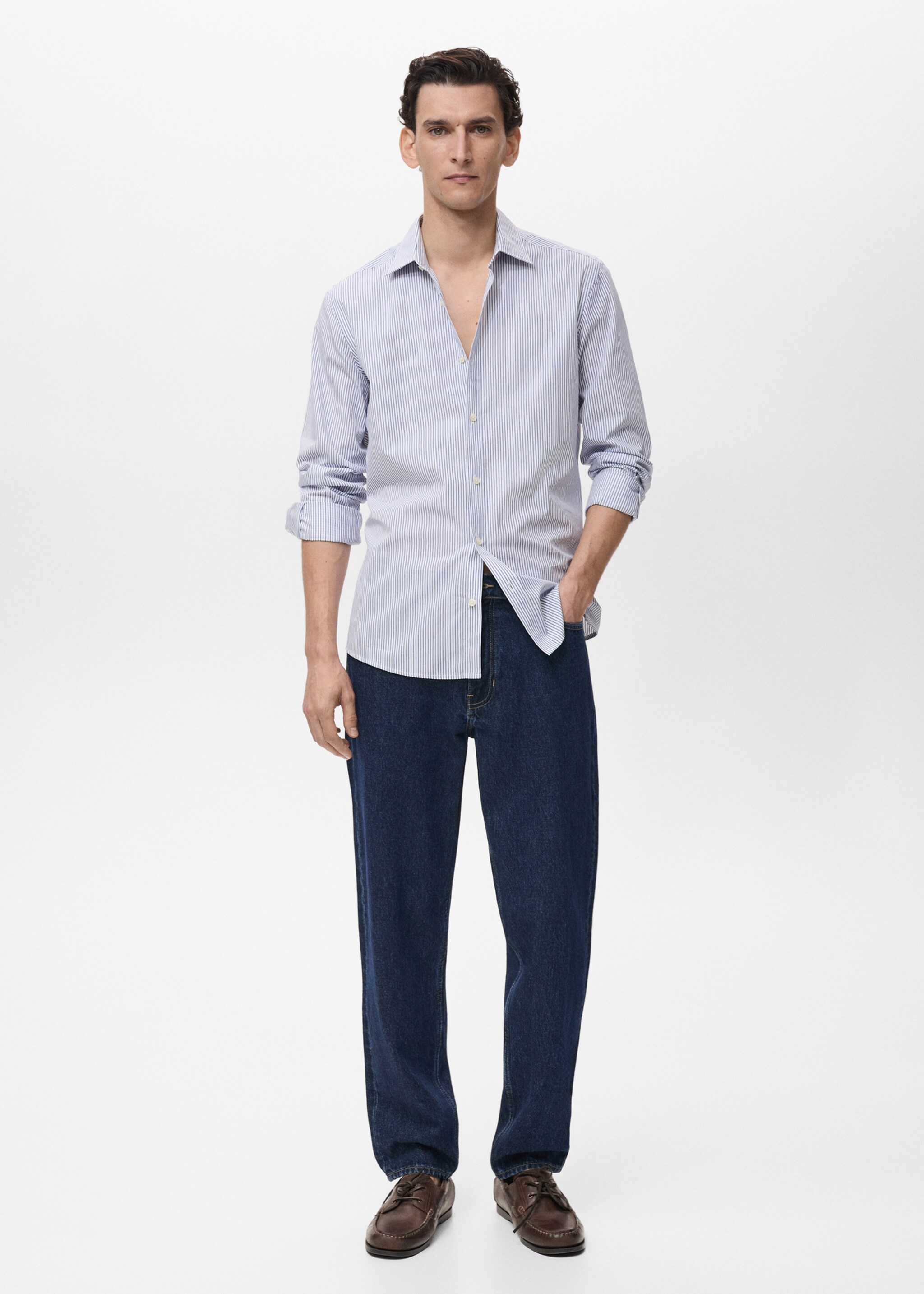 100% cotton slim-fit striped shirt - General plane, Blue. Ref: 87065937-00.