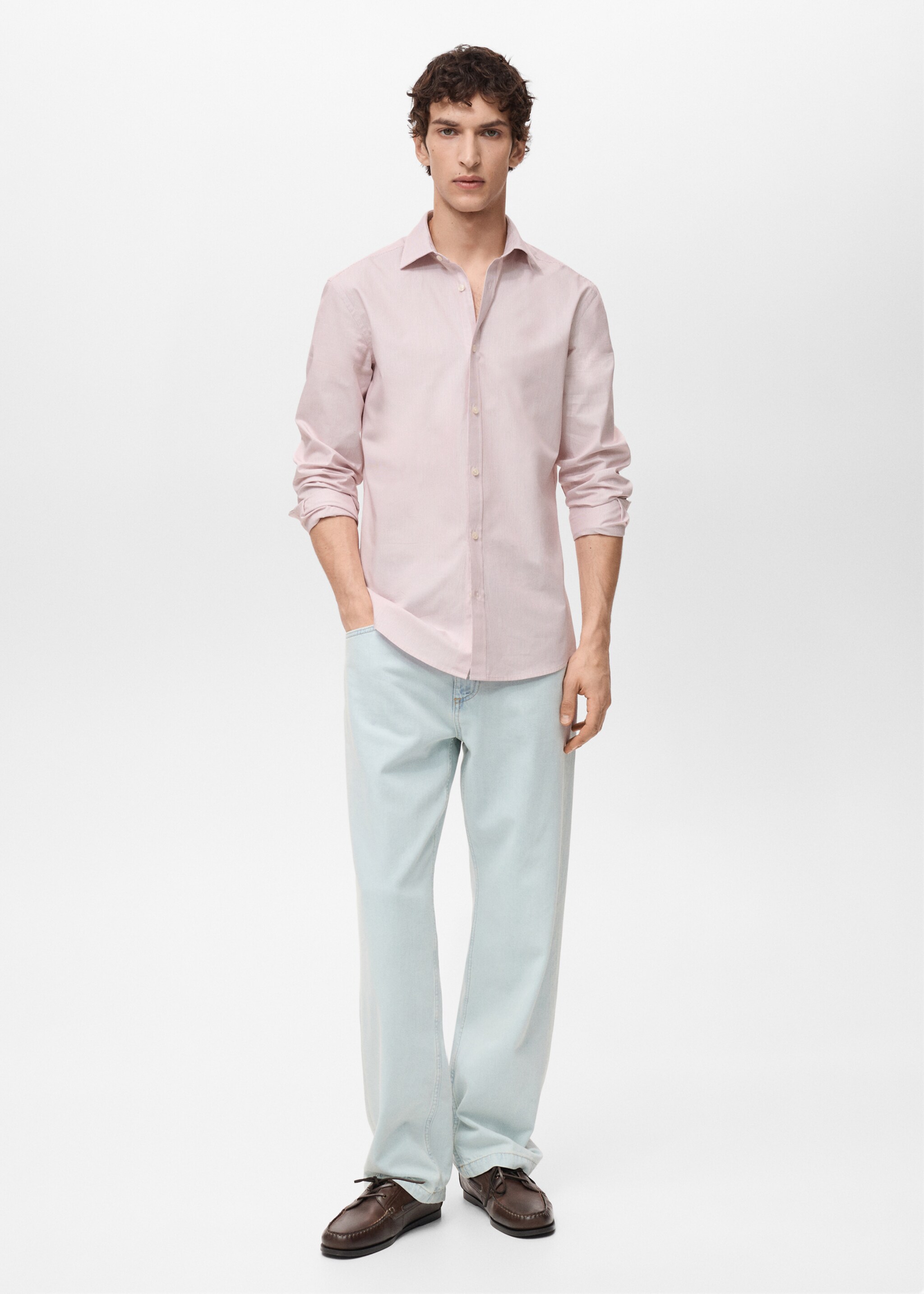 Camisa 100% algodón rayas slim fit - Plano general, Rojo. Ref: 87065937-00.