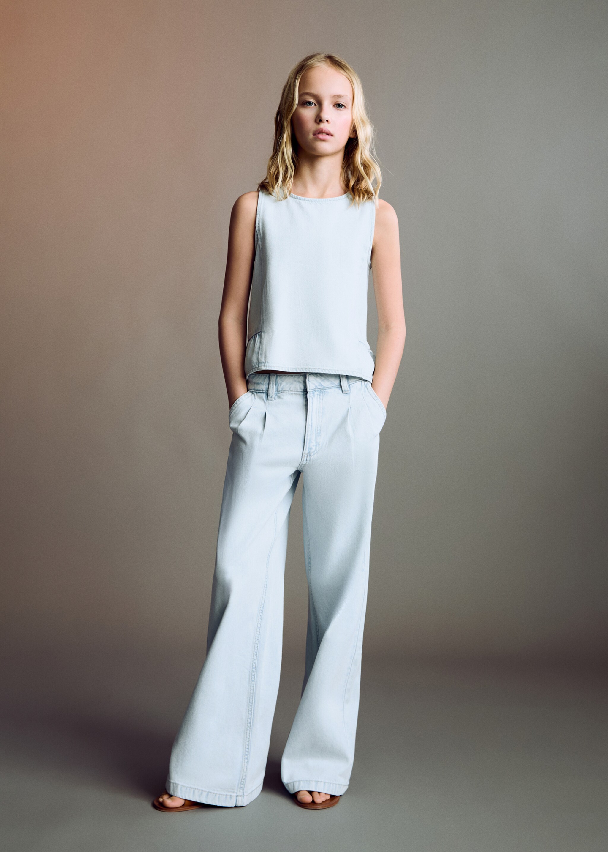 Straight-fit jeans with pleat detail - General plane, Light Blue. Ref: 87065943-00.