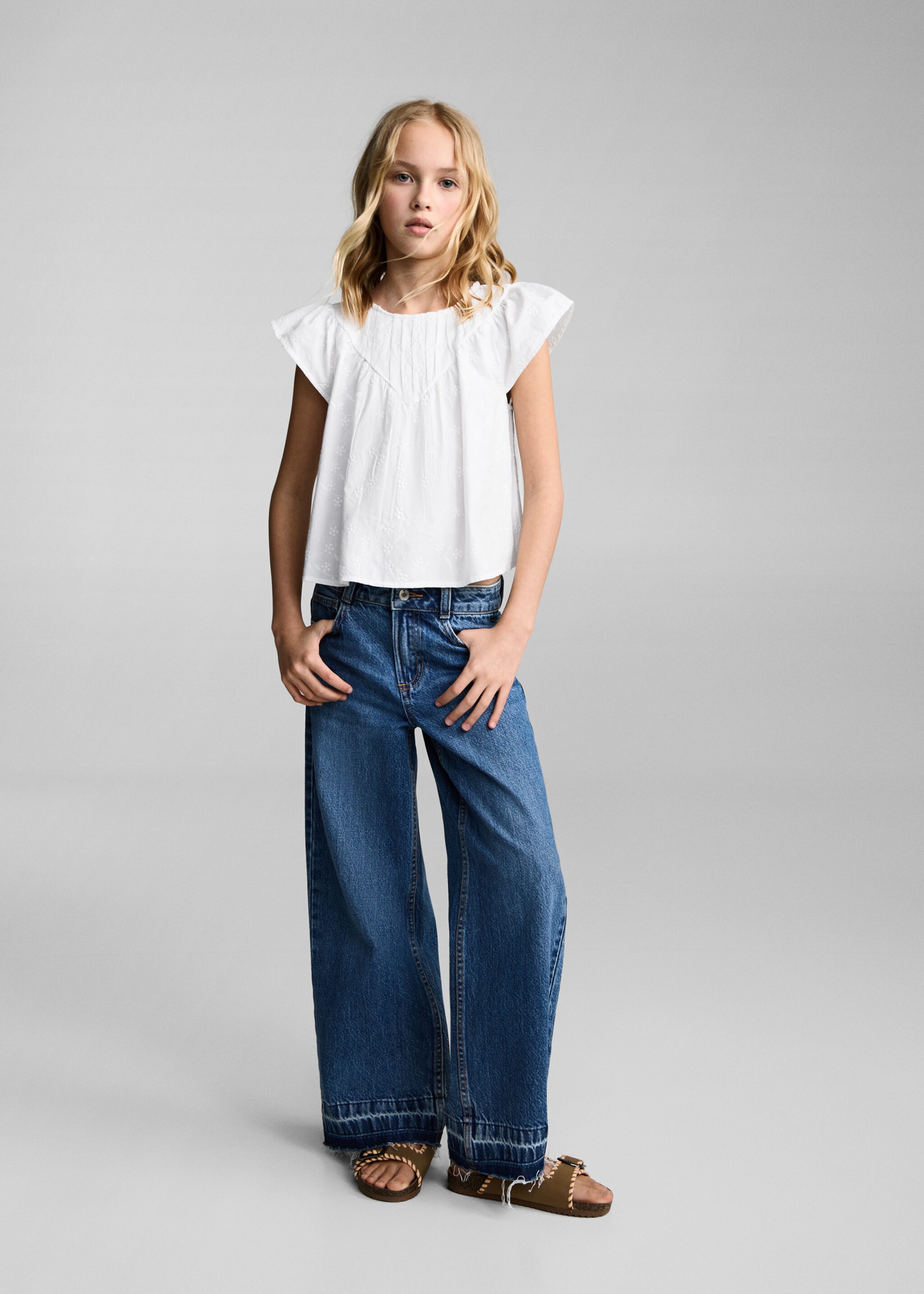 Embroidered cotton blouse - General plane, White. Ref: 87065952-00.