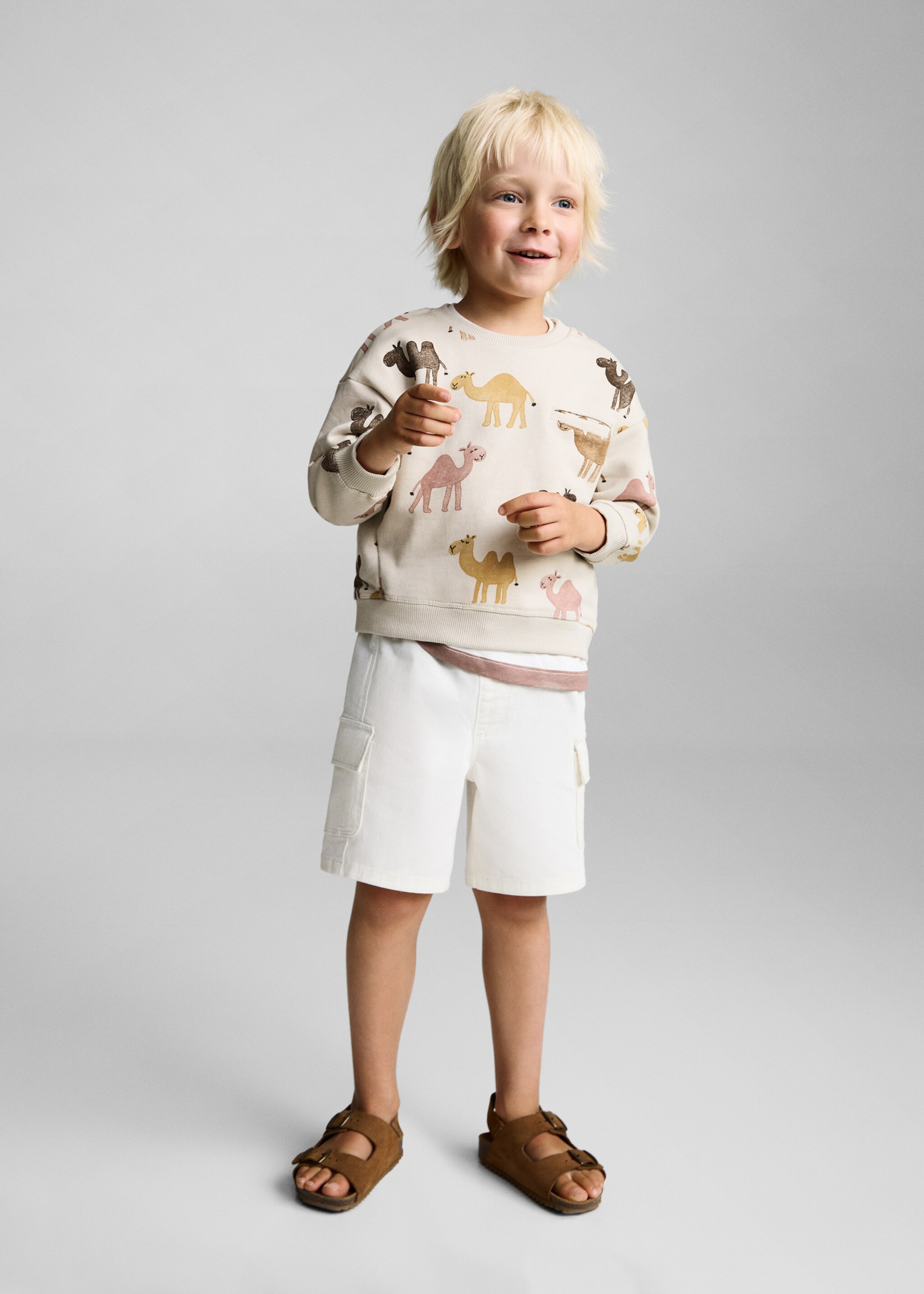 Printed cotton sweatshirt - General plane, Sand. Ref: 87065961-00.