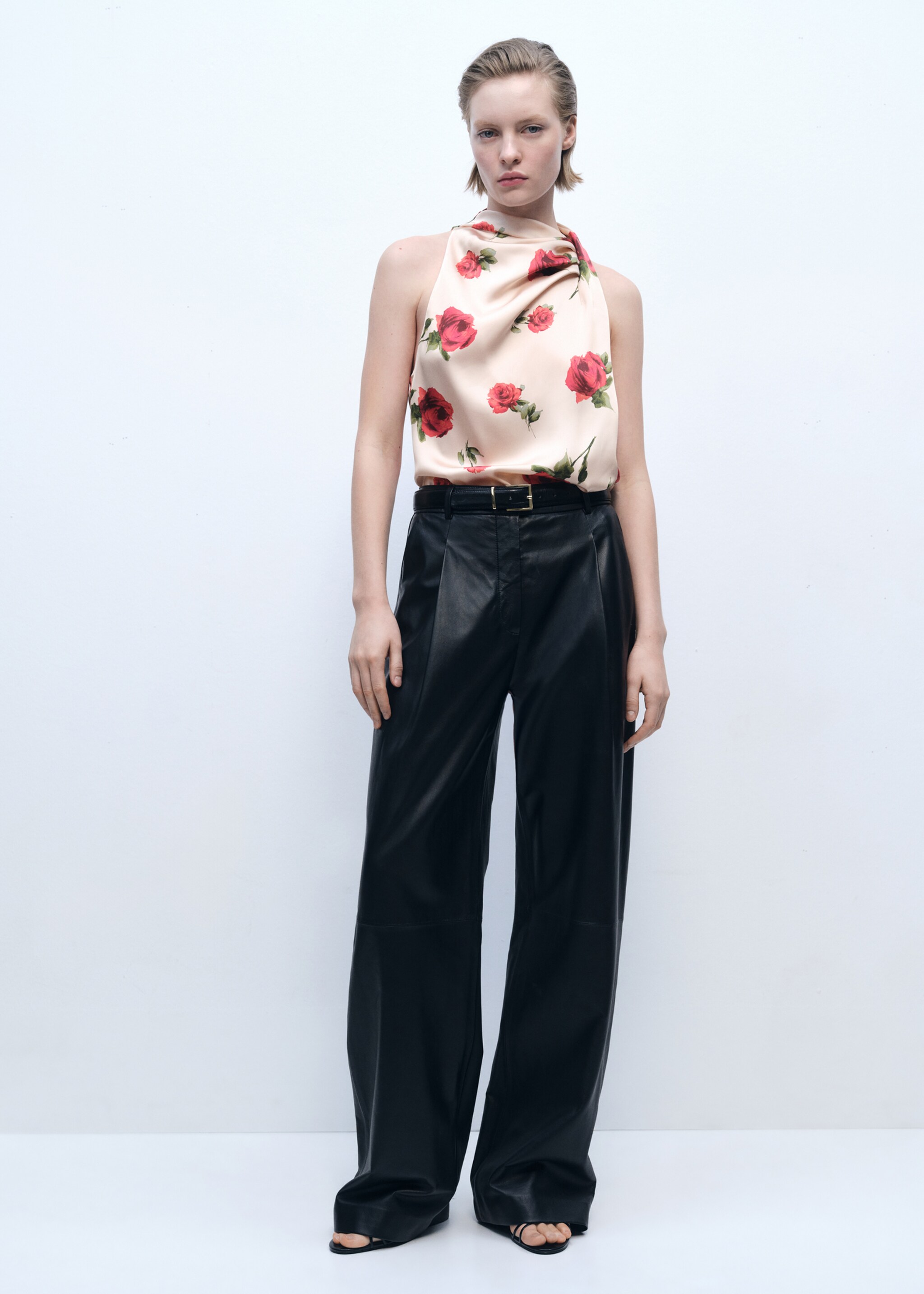 Floral satin blouse - General plane, Ecru. Ref: 87066372-00.