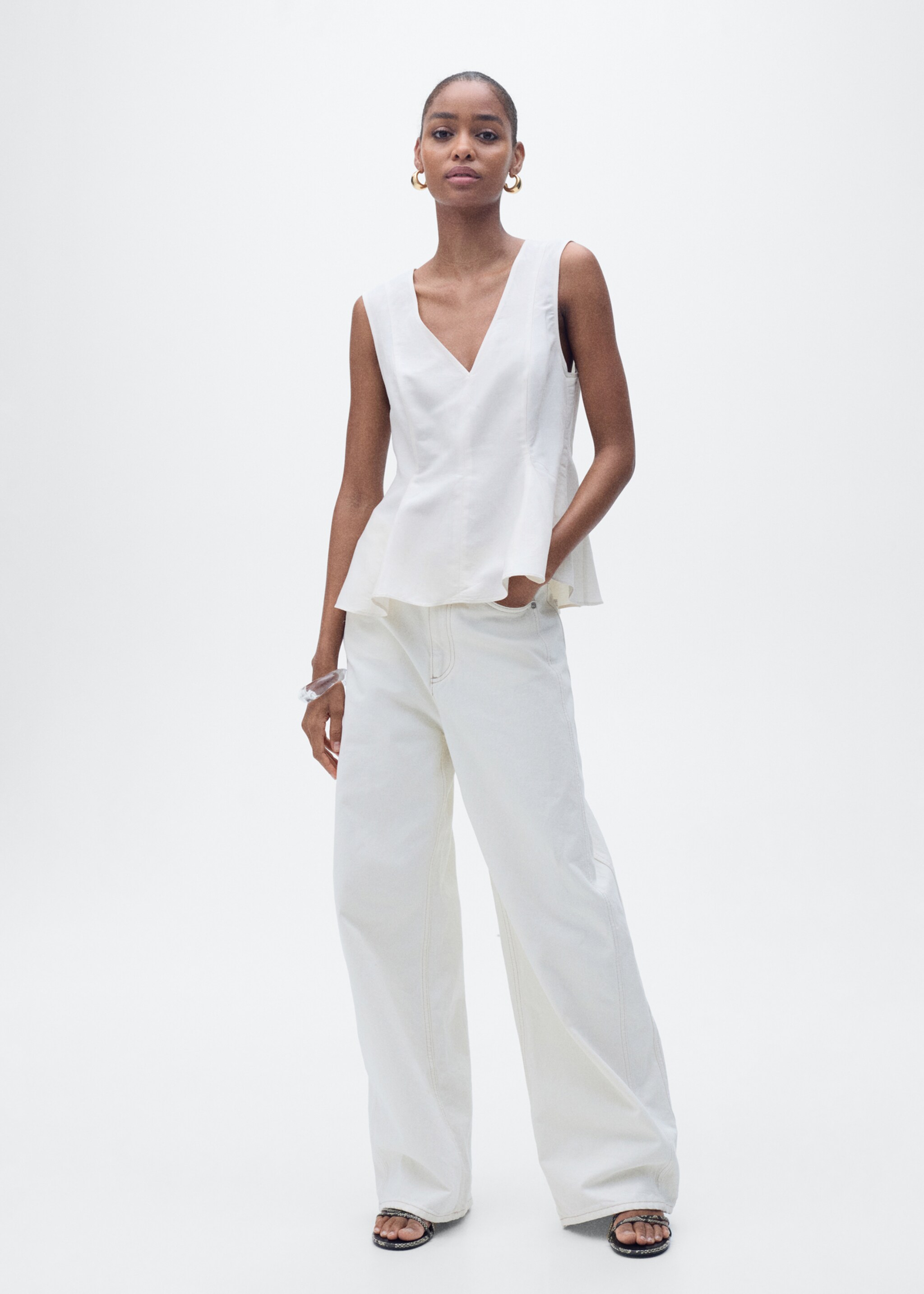 Top peplum mezcla lino - Plano general, Crudo. Ref: 87067179-00.