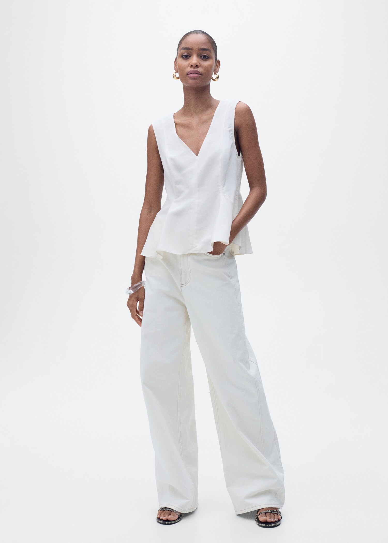 Top peplum mezcla lino - Plano general