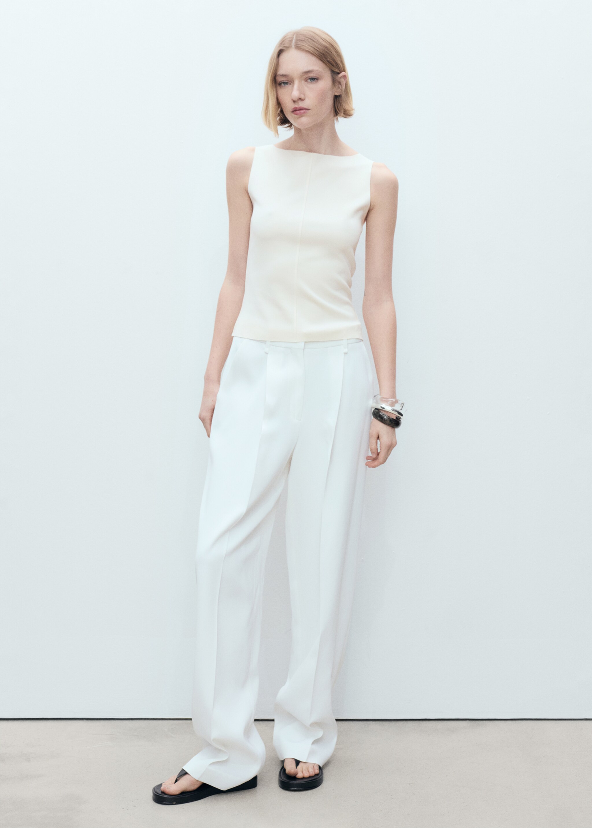 Boat-neck knitted top - General plane, Ecru. Ref: 87067180-00.