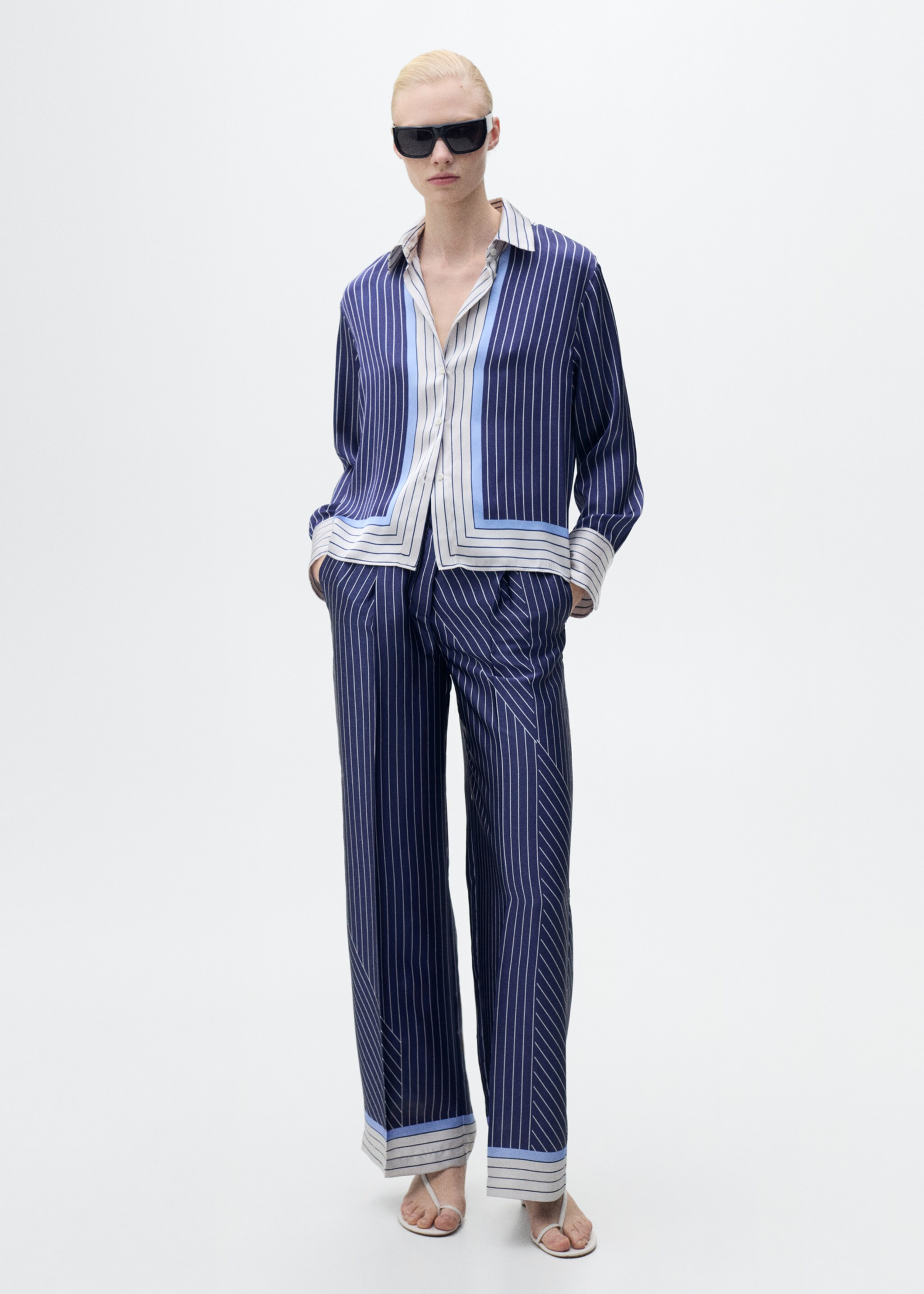 Satin shirt with combined stripes - General plane, Blue. Ref: 87067193-00.