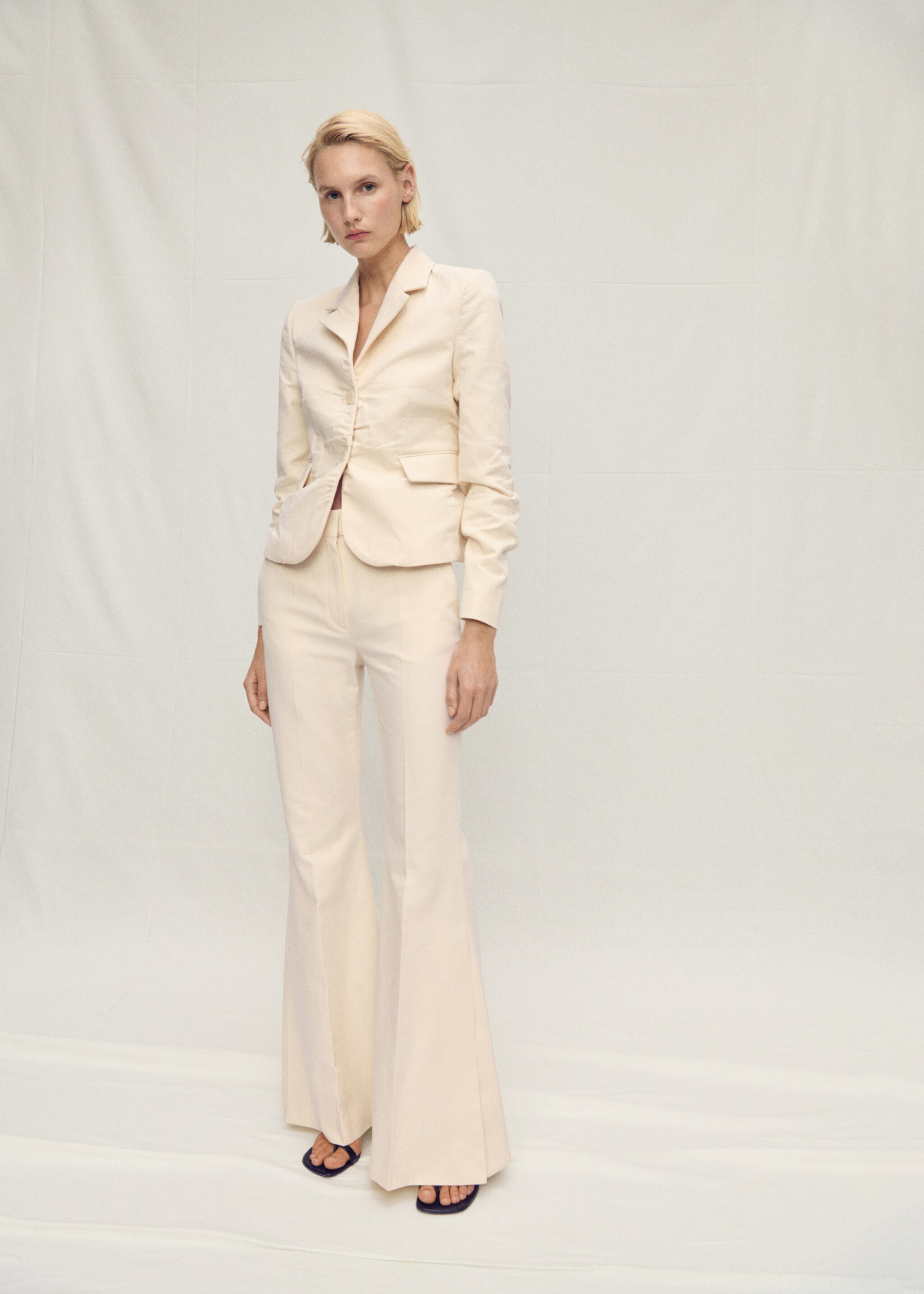 Flared linen-blend suit trousers - General plane, Ecru. Ref: 87067717-00.