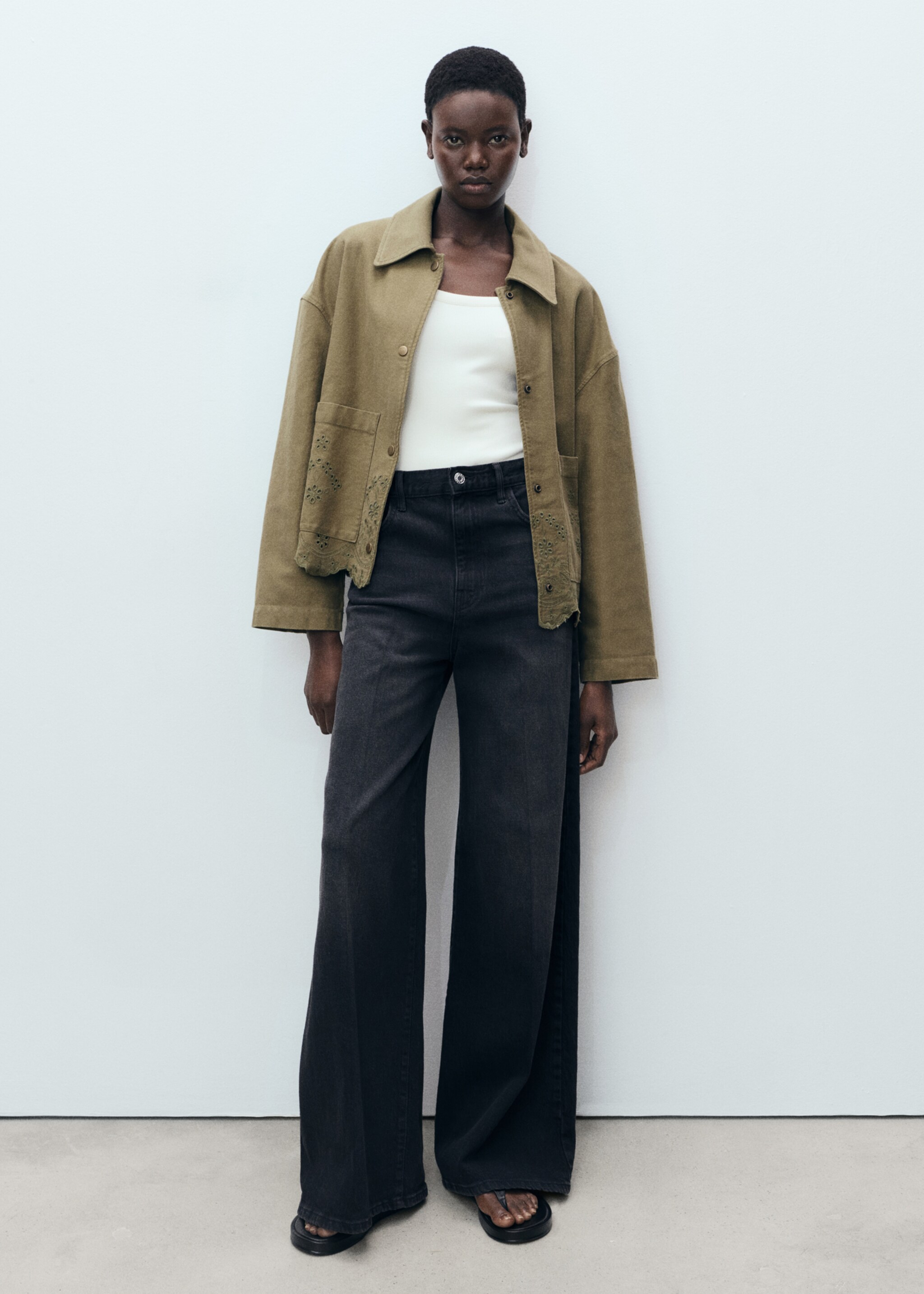 Cotton overshirt with openwork details - General plane, Khaki. Ref: 87067895-00.