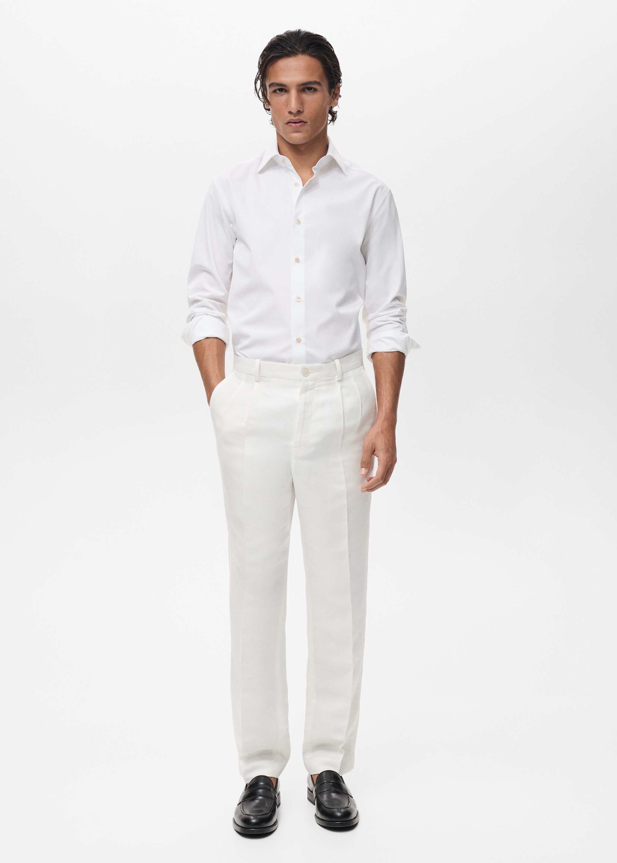 Camisa slim fit 100% algodón - Plano general, Blanco. Ref: 87067899-00.