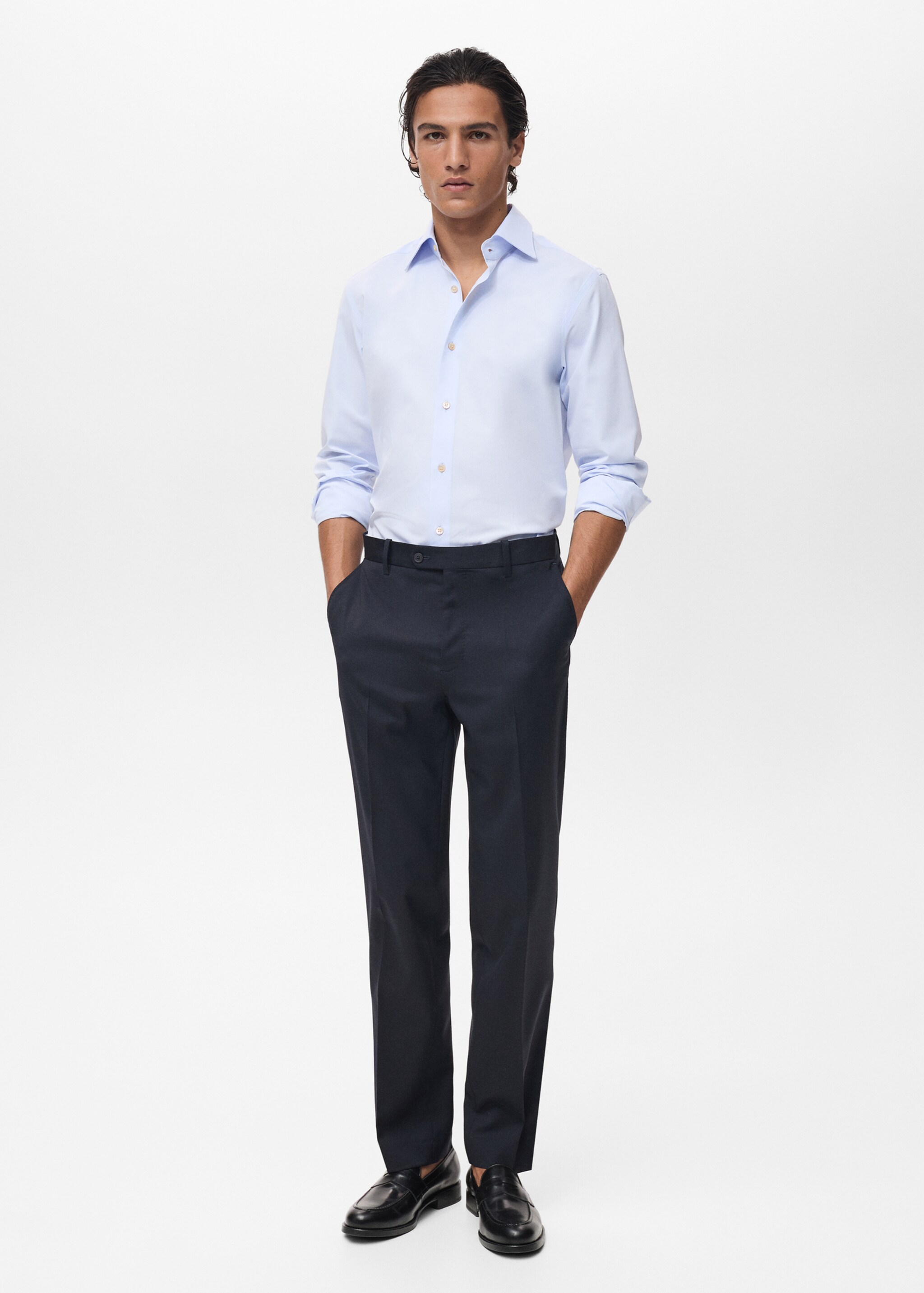 Slim fit overhemd van 100% katoen - Overzichtstekening, Blauw. Ref: 87067899-00.