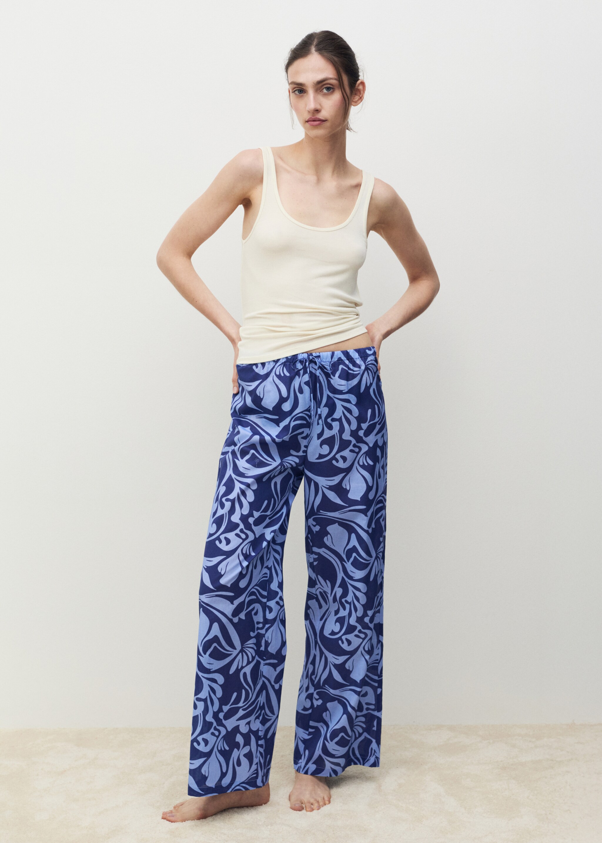 Cotton two-tone printed trousers - General plane, Blue. Ref: 87068272-00.