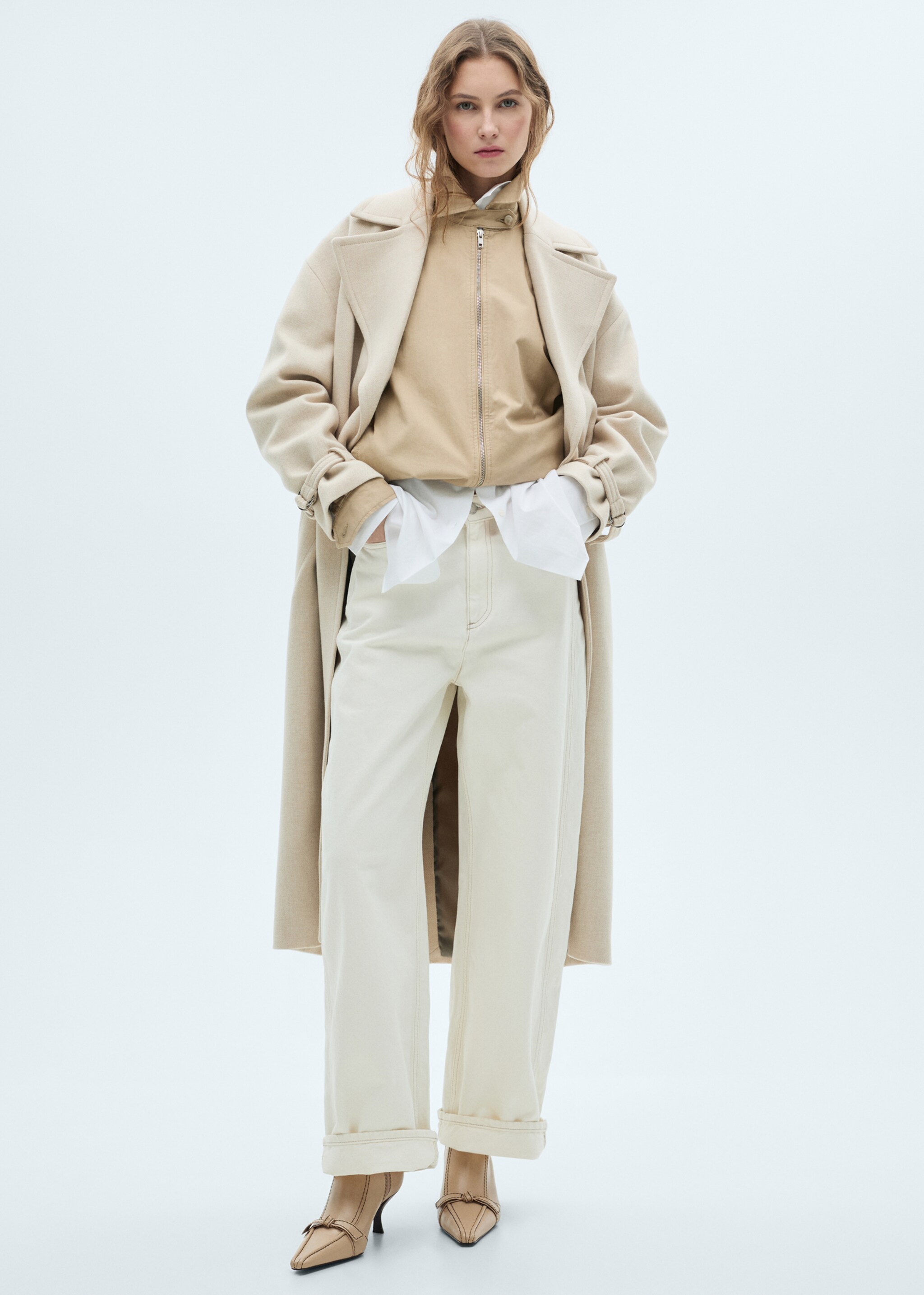 Bottines cuir nœud surpiqûres décoratives - Plan général, Écru. Ref: 87070414-00.