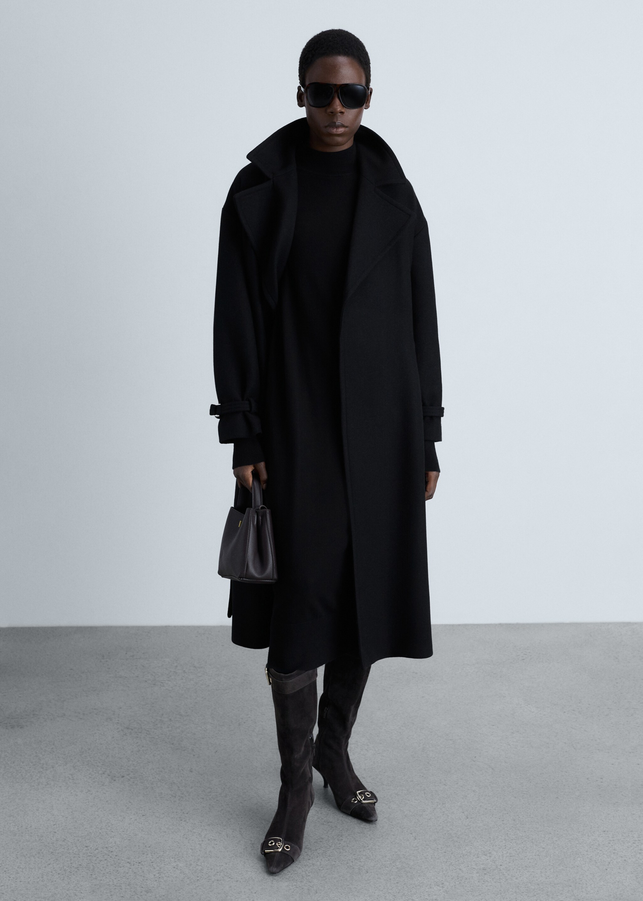 Perkins-neck knitted dress - General plane, Black. Ref: 87070425-00.