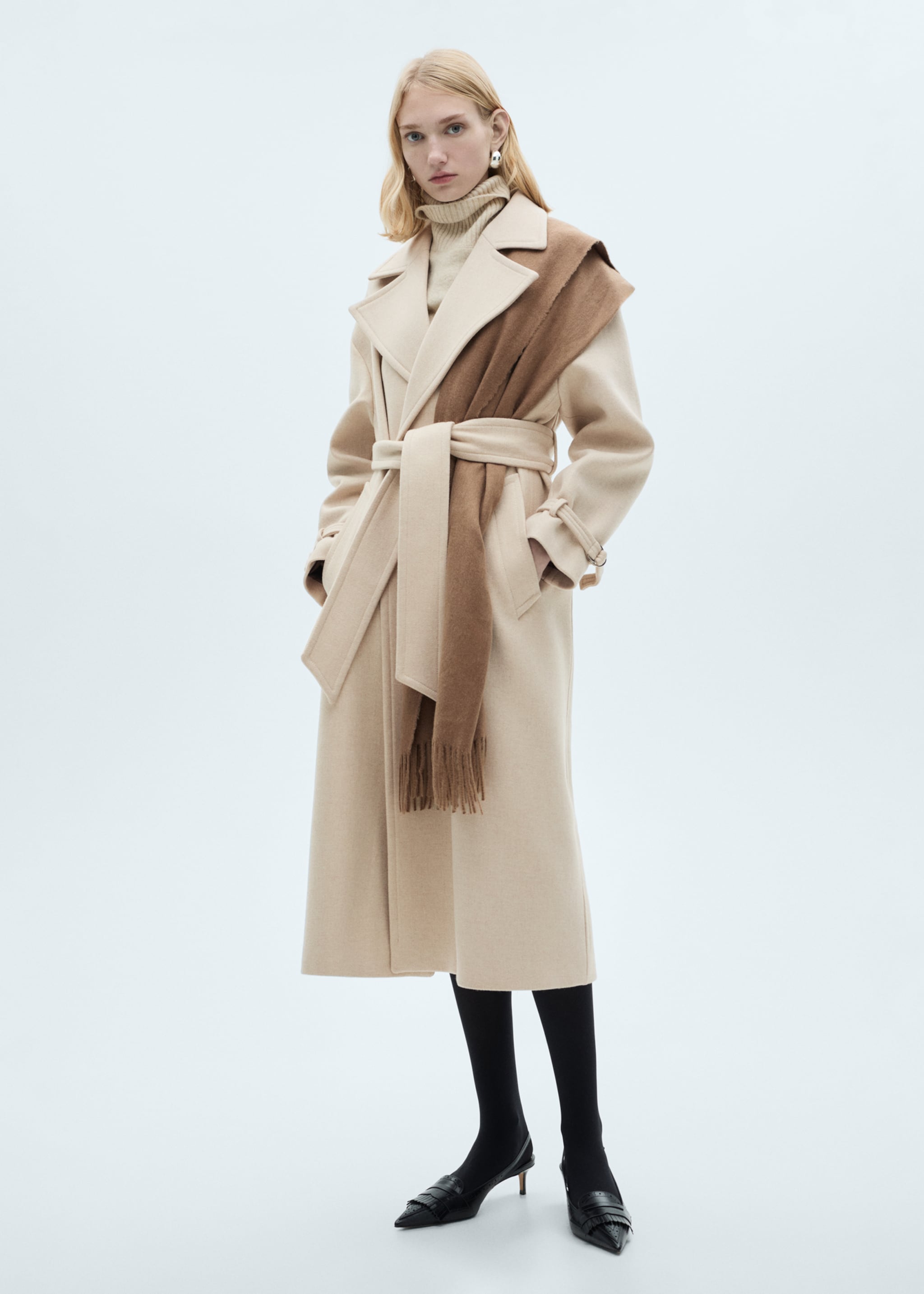 Maxi lapel Manteco wool coat - General plane, Light/Pastel Grey. Ref: 87070453-00.