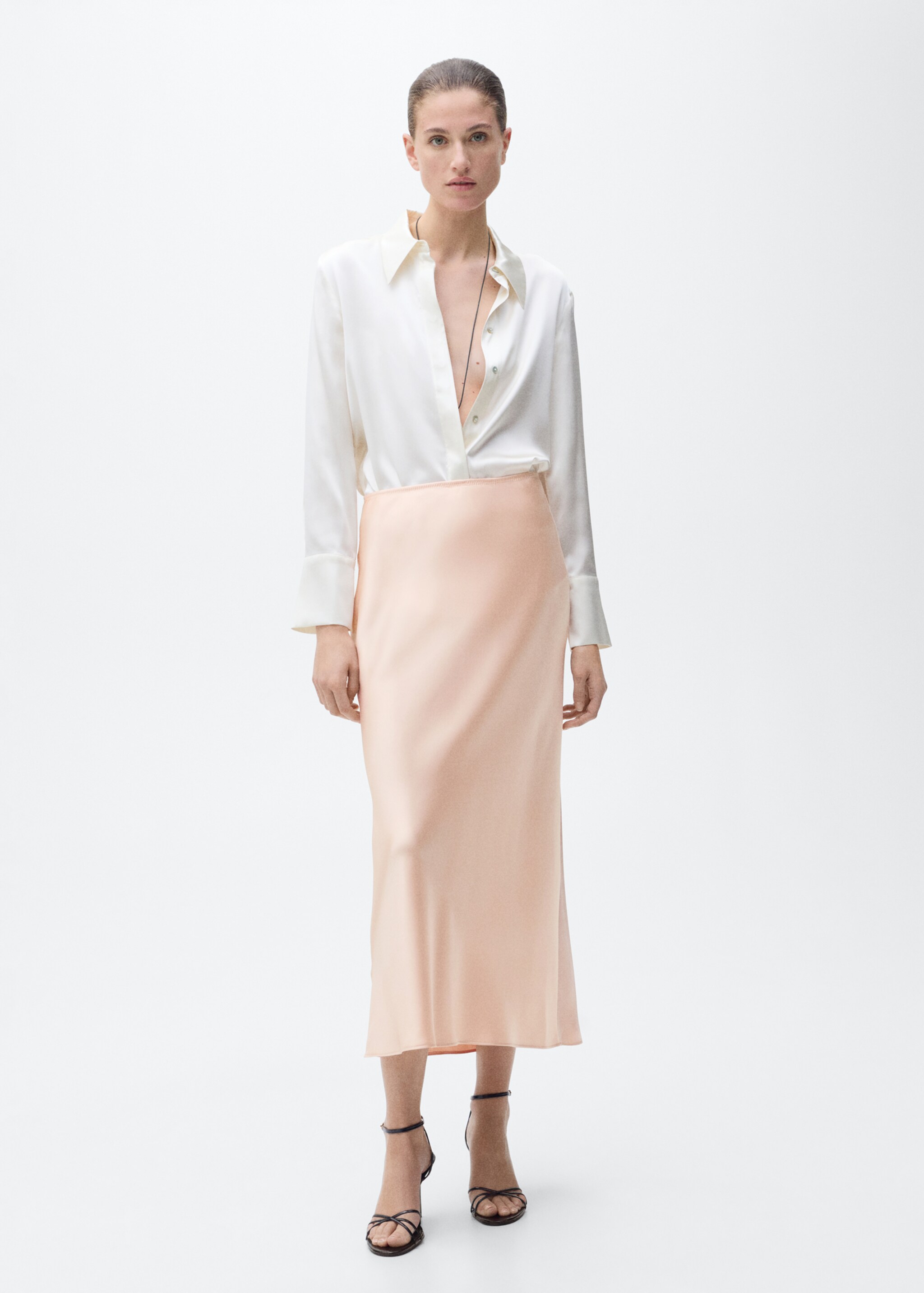 Midi satin skirt - General plane, Salmon. Ref: 87070455-00.